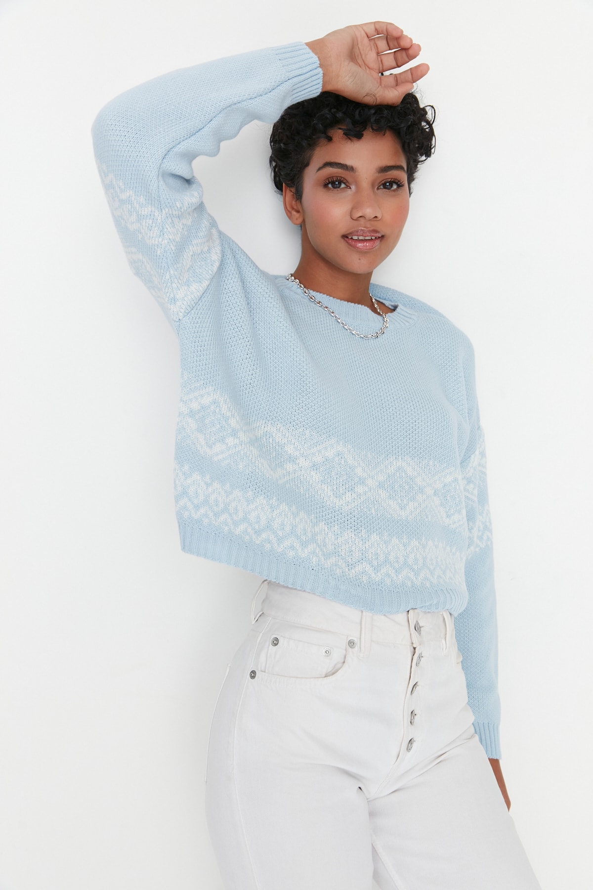 Trendyol Light Blue Jacquard-Knitwear Sweater