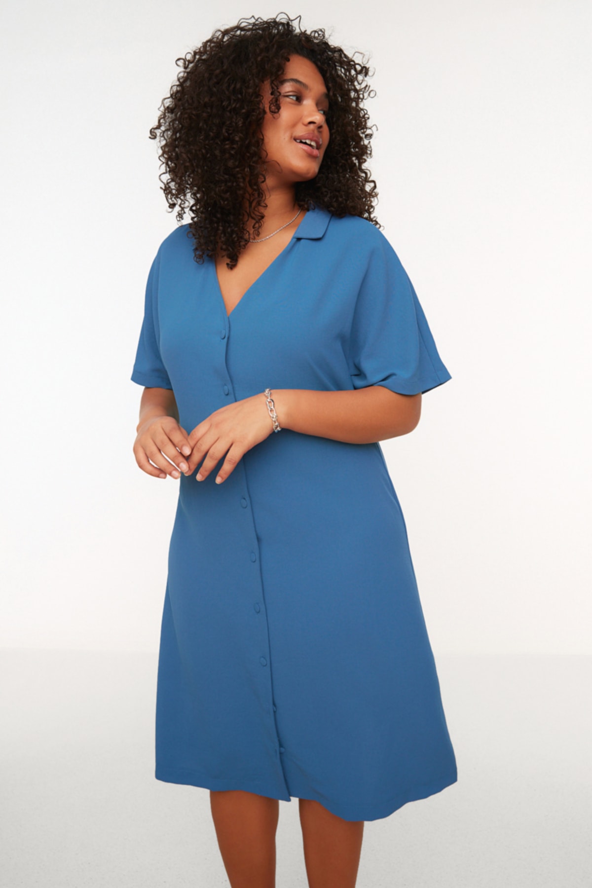 Trendyol Curve Indigo Woven Shirt Dress