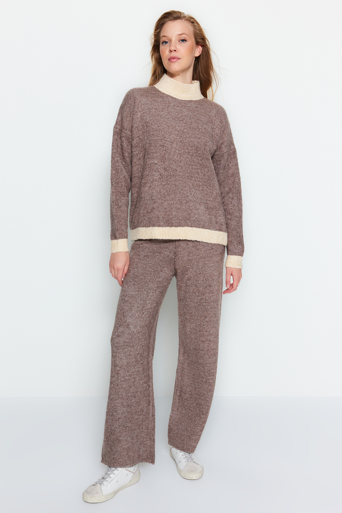 Trendyol Stone Boucle Yarn Knitwear Two Piece Set
