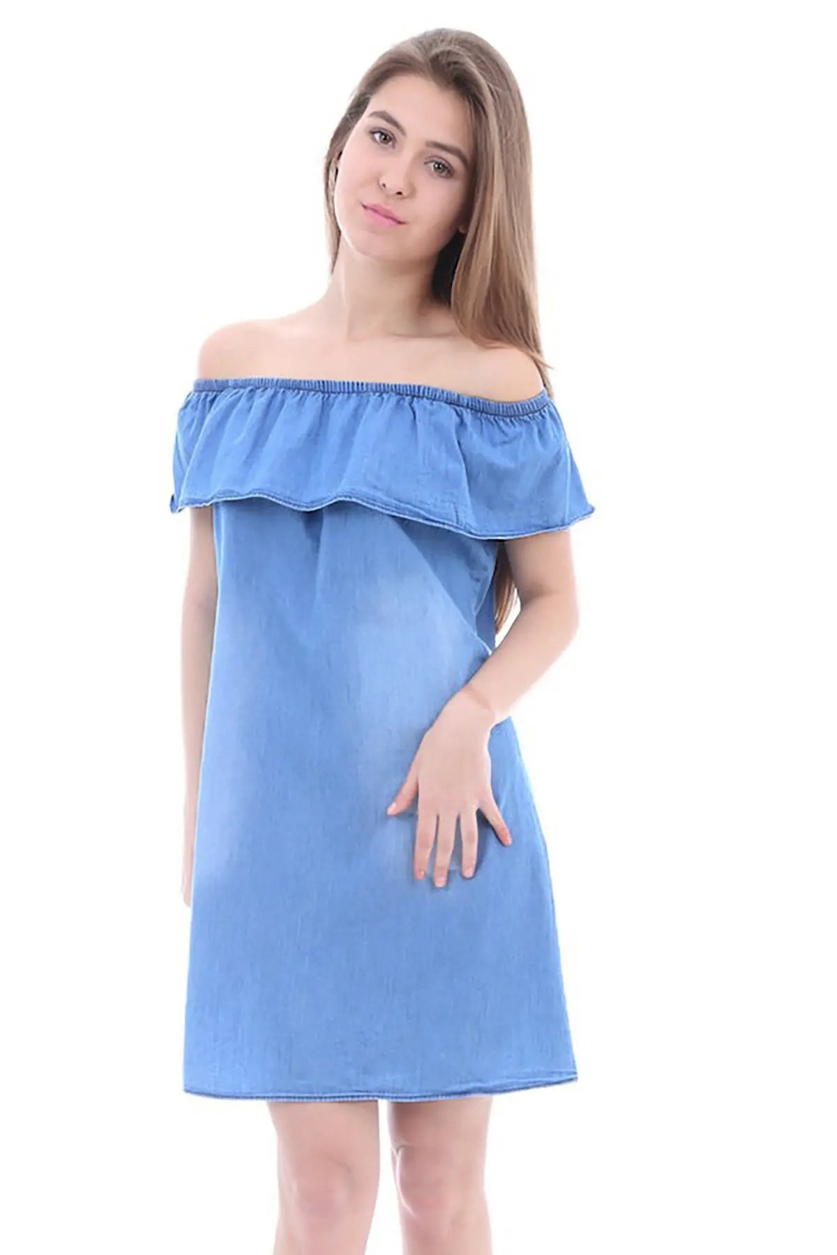 Bigdart Women's Light Shoulder Dark Blue Denim Dress 1481