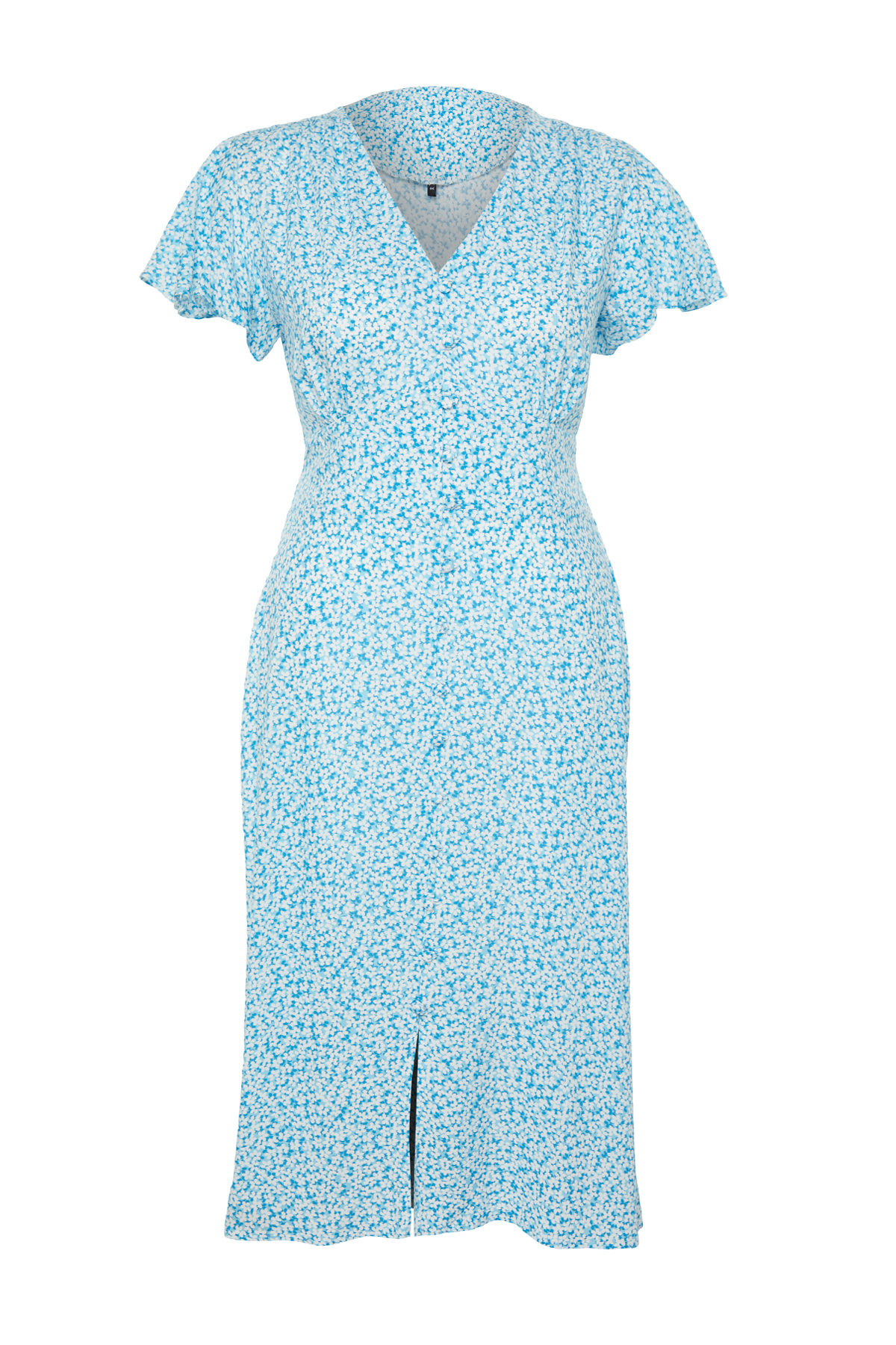 Trendyol Curve Multicolored V-Neck Sleeves Ruffled Floral Elastic Waist Woven Dress