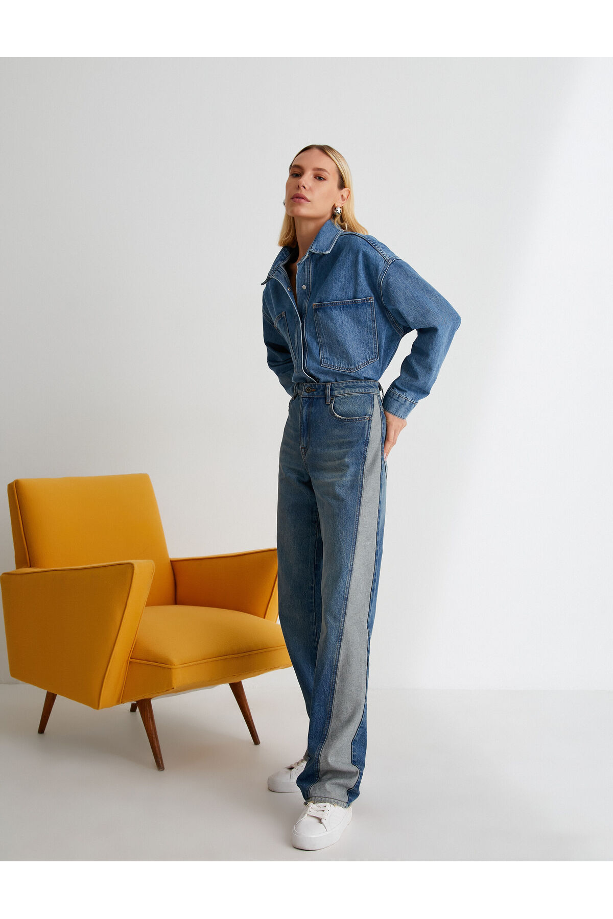Koton Normálny pás voľné džínsové nohavice dvojitá farba vrecko bavlna - voľný rovný strih Jeans