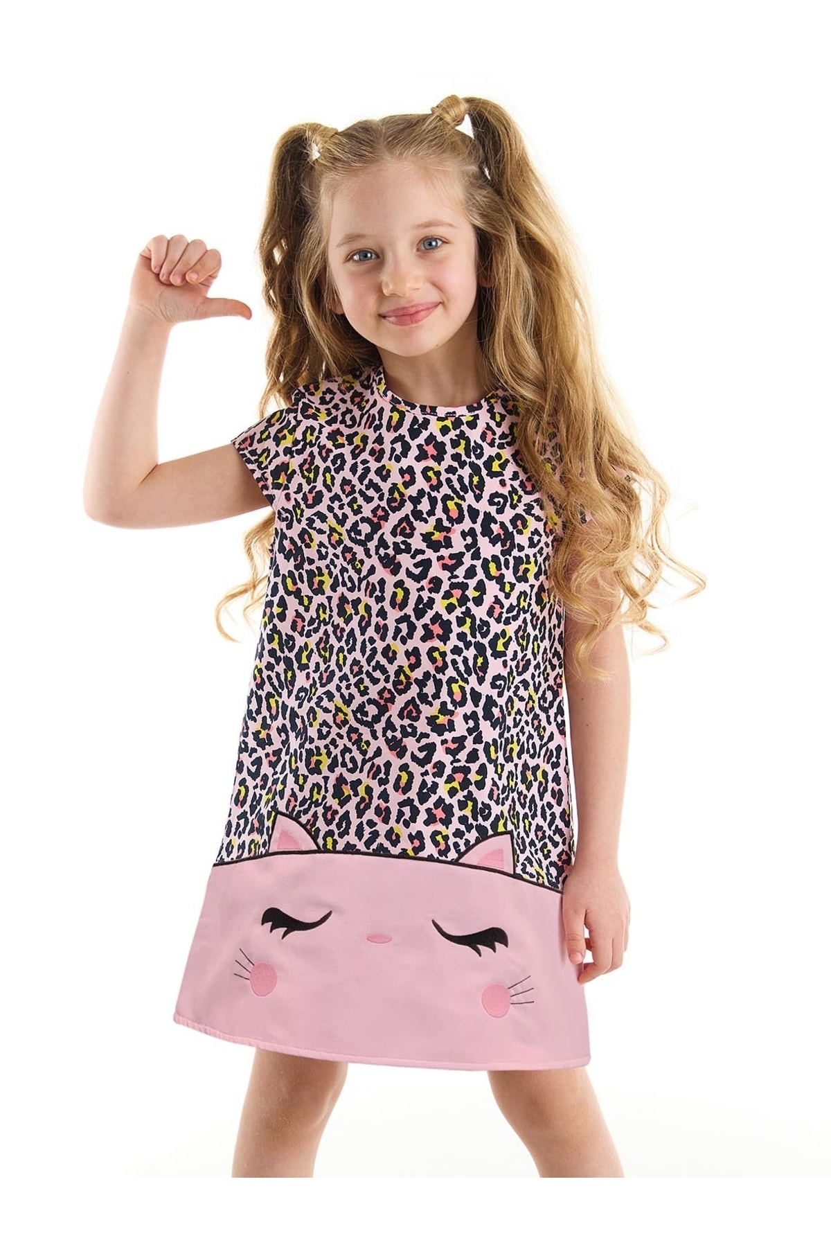 Levně Denokids Cat Leopard Weave Girls' Pink Dress