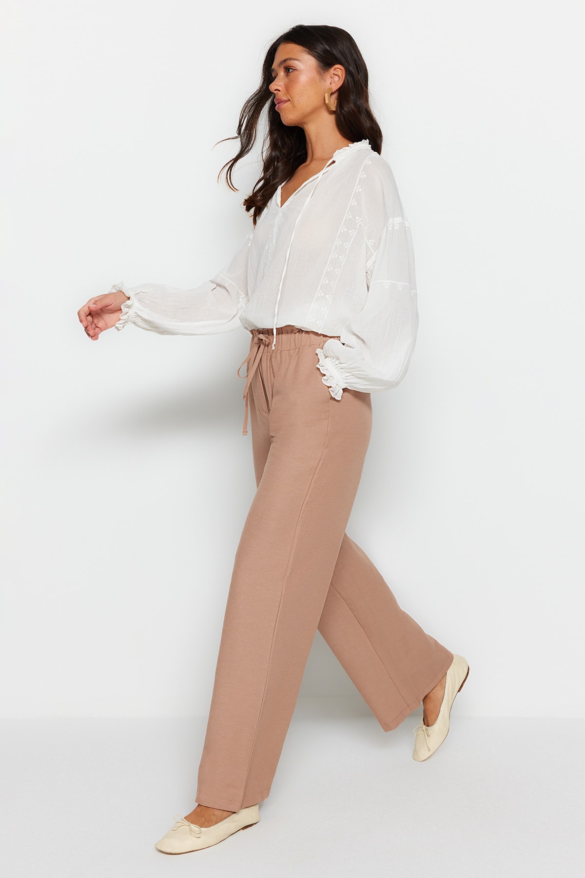 Trendyol Pants - Brown - Wide leg
