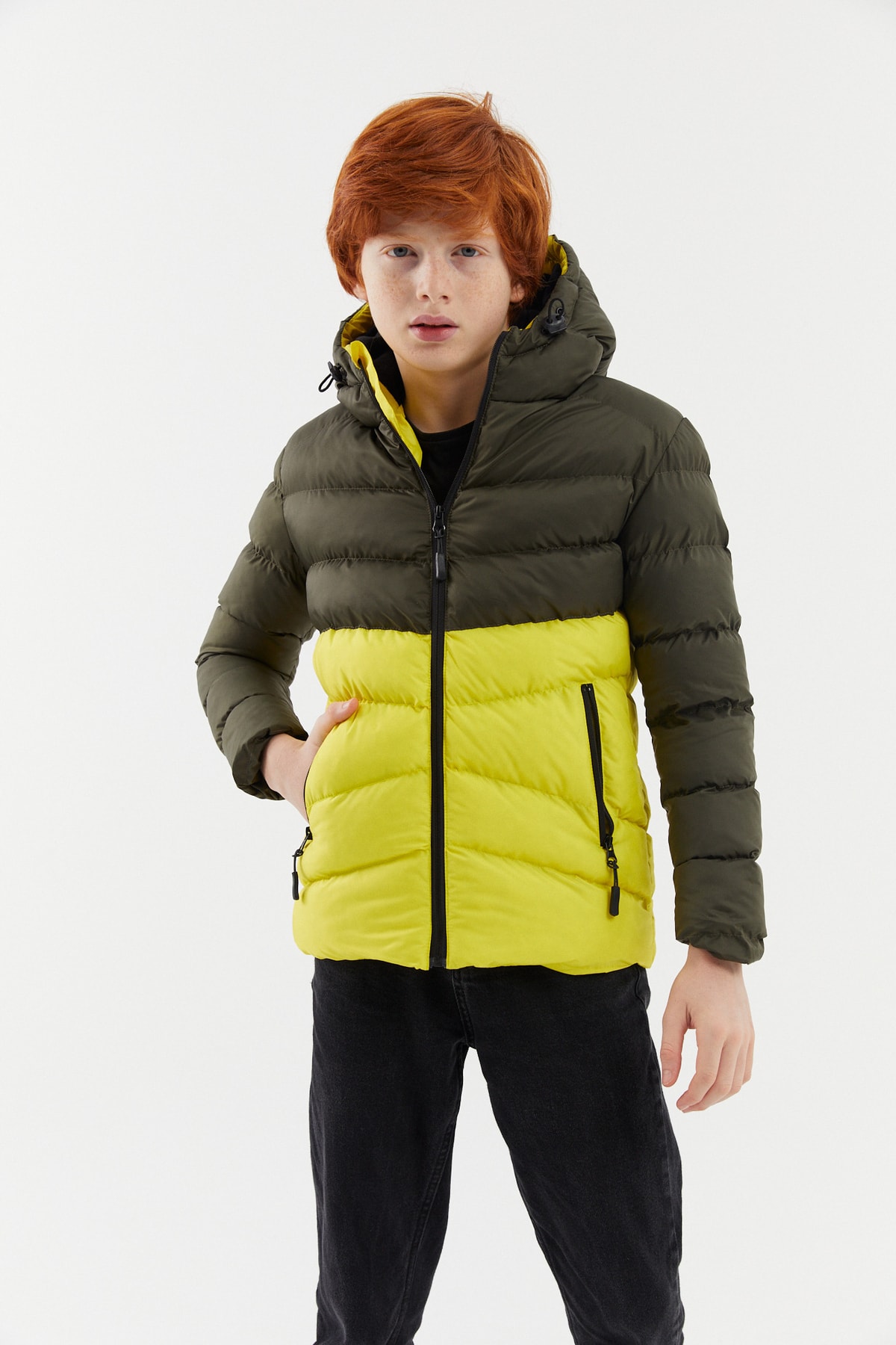 River Club Boy's Water and Windproof Khaki-yellow Hooded Coat with Fiber Inside