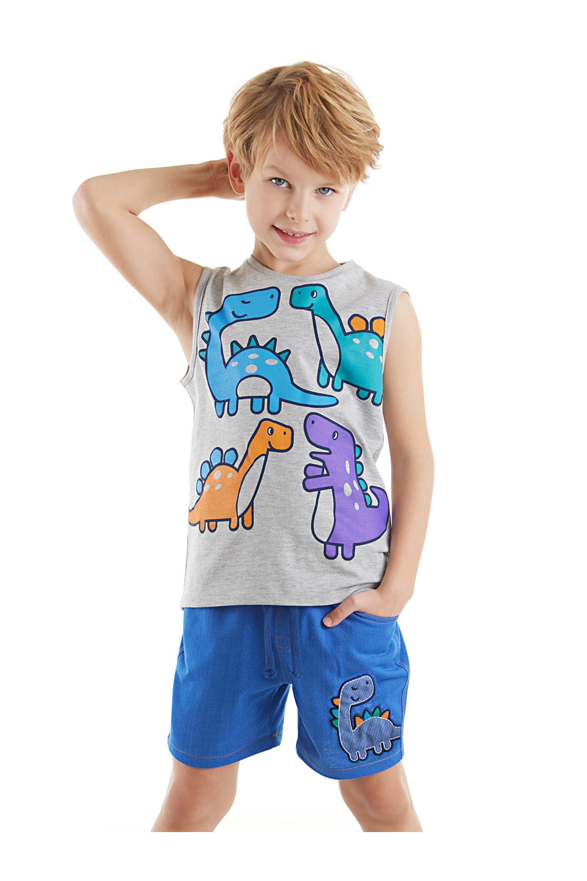 Levně Denokids Colorful Dinos Boy's T-shirt Shorts Set