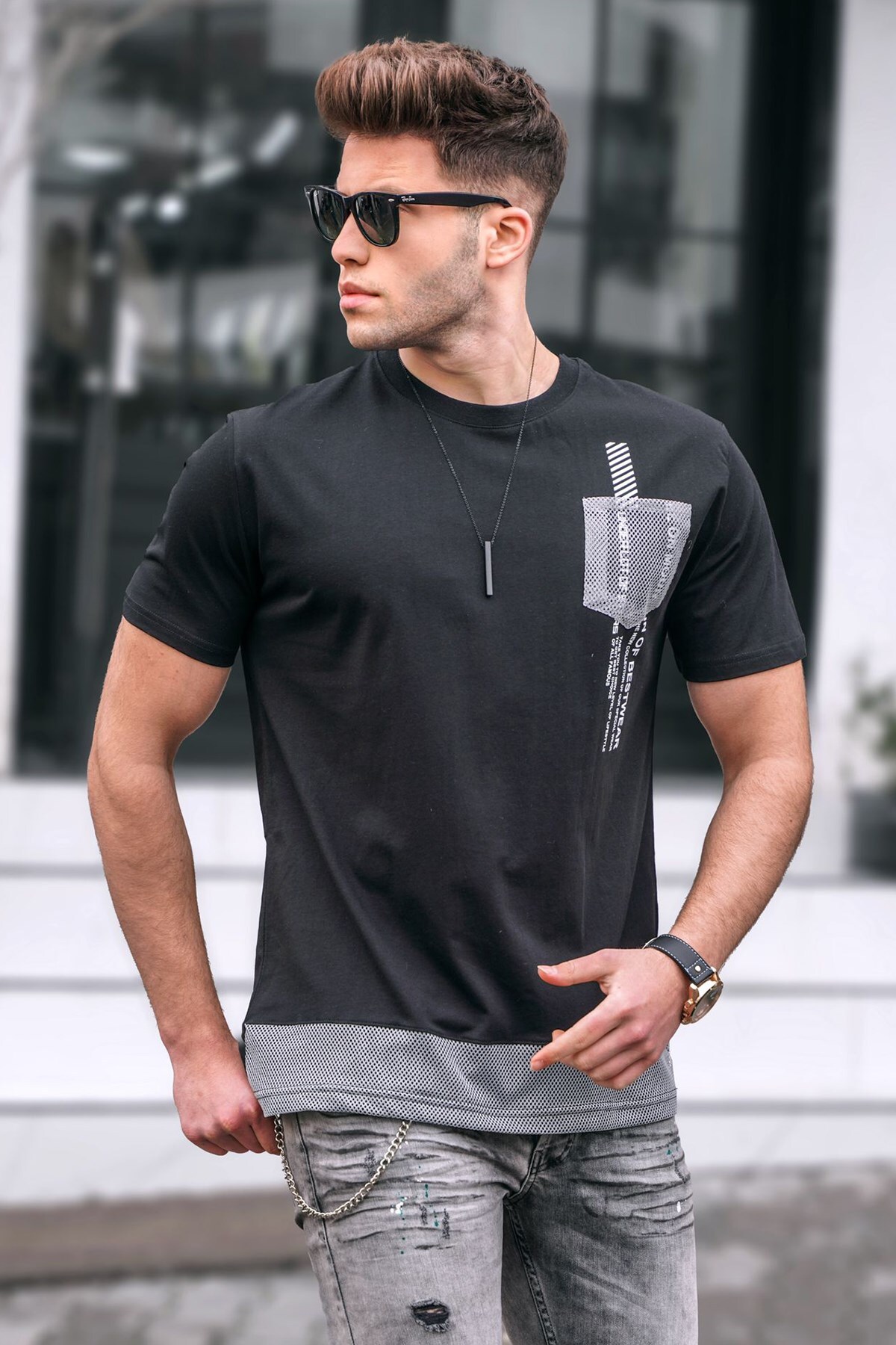 Levně Madmext Men's Black T-Shirt 5387