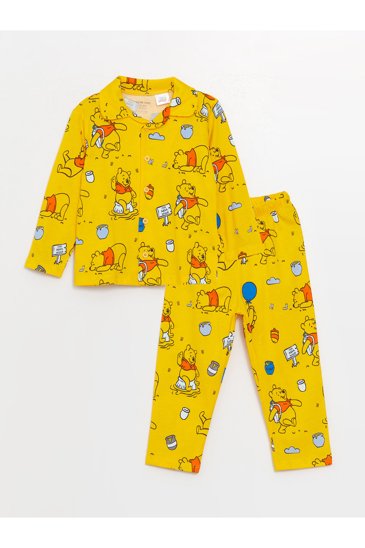 LC Waikiki Polo Neck Long Sleeve Winnie The Pooh Printed Baby Boy Pajamas Set