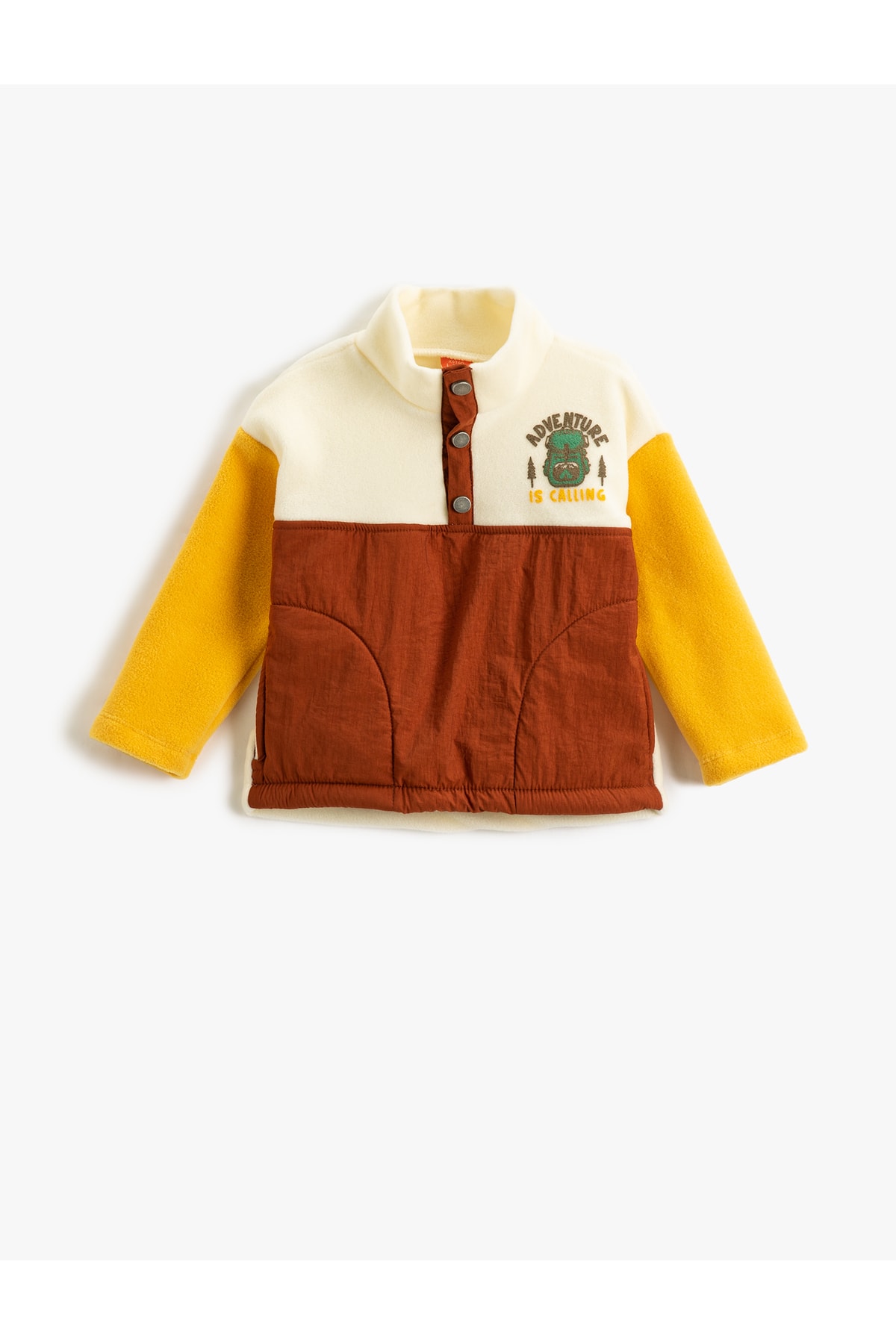 Levně Koton Fleece Sweatshirt Standing Neck Snap Button Detailed Color Contrast With Pockets.