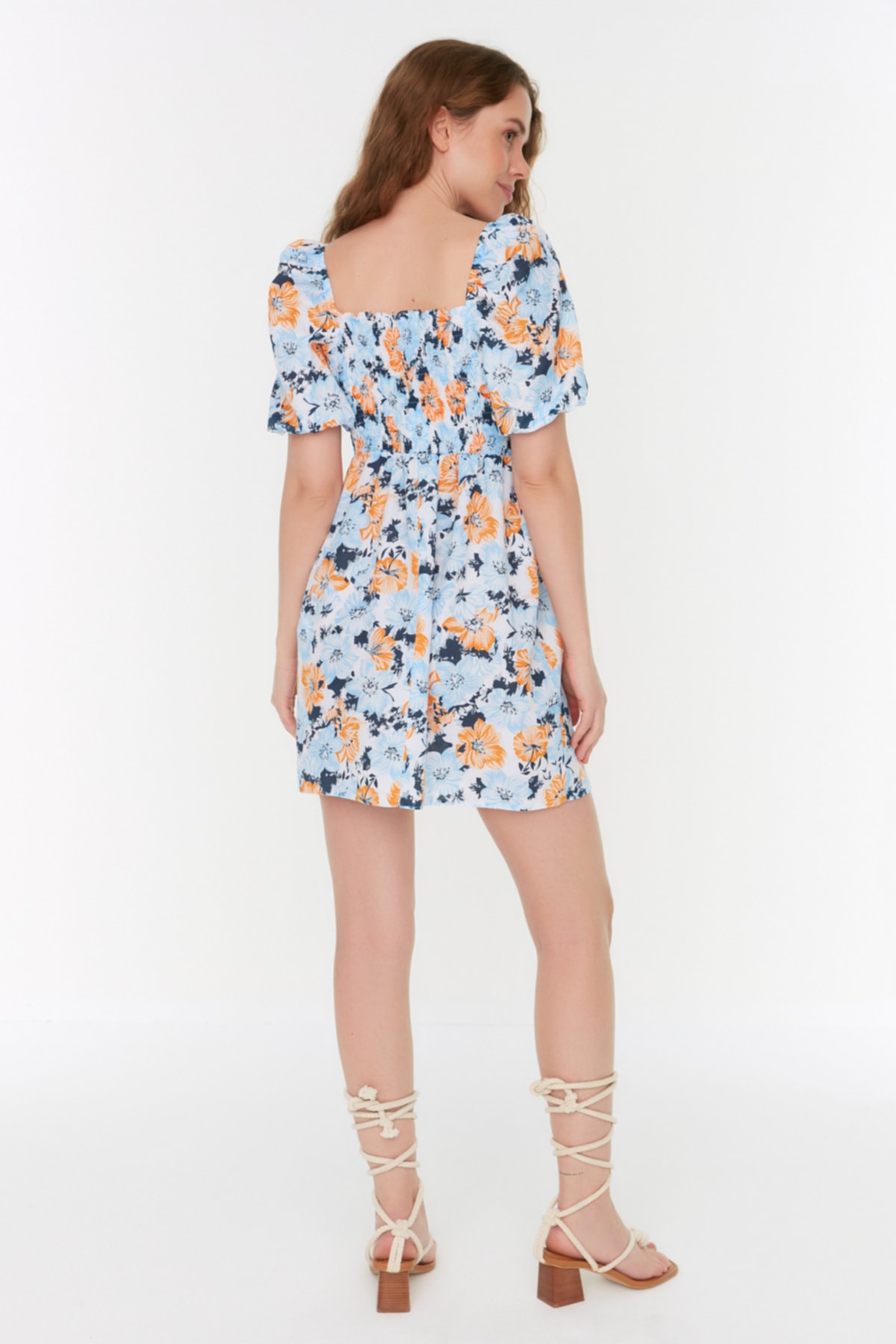 Trendyol Blue A-line balon maneca model țesut țesut rochie