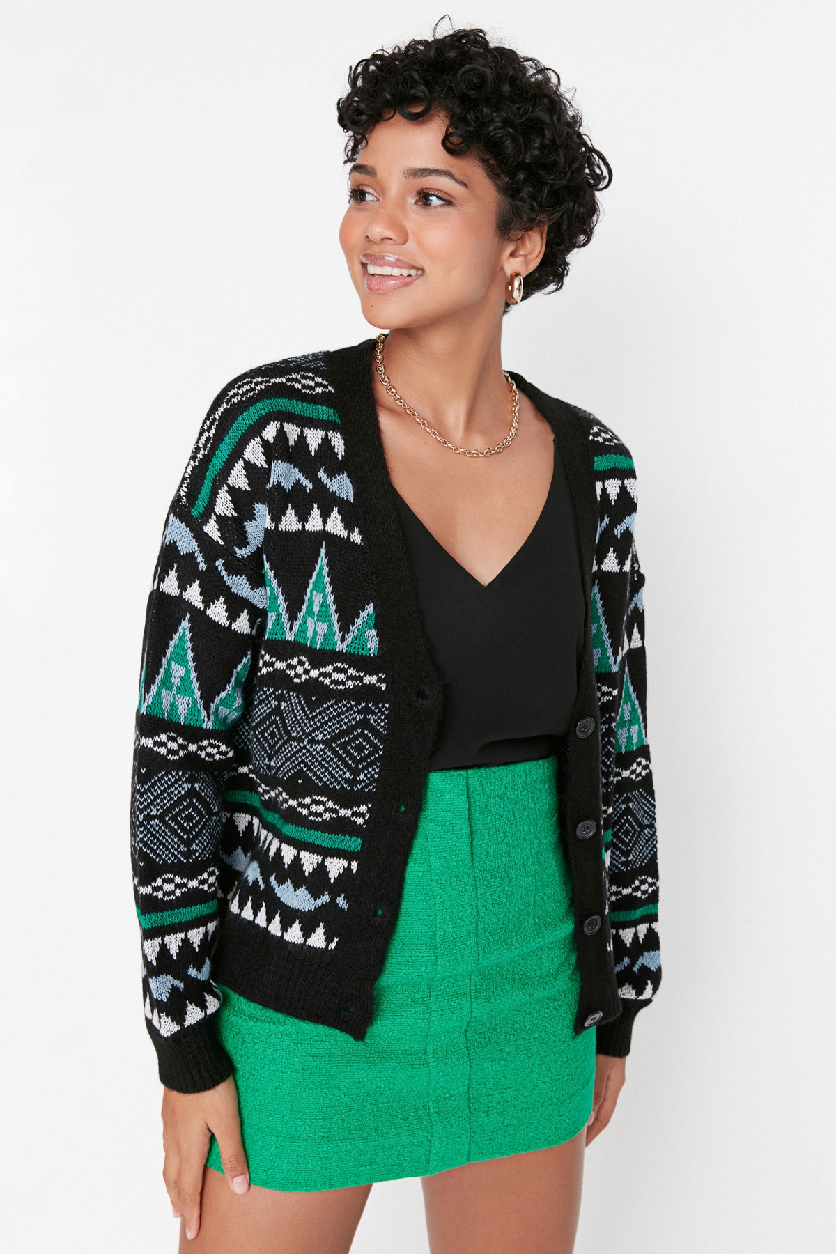 Trendyol Black Patterned Knitwear Cardigan