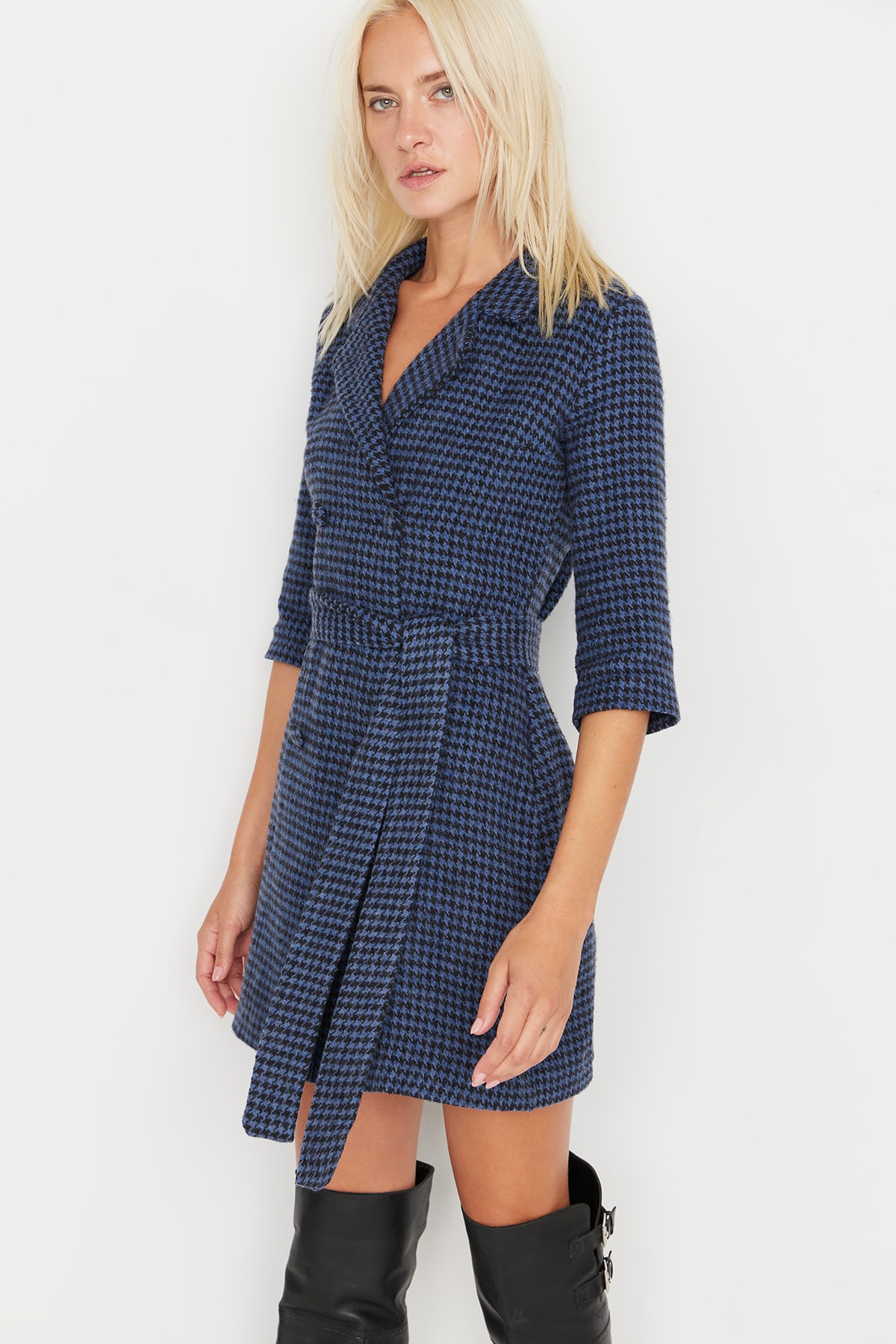 Trendyol Blue Belted Jacket Dress