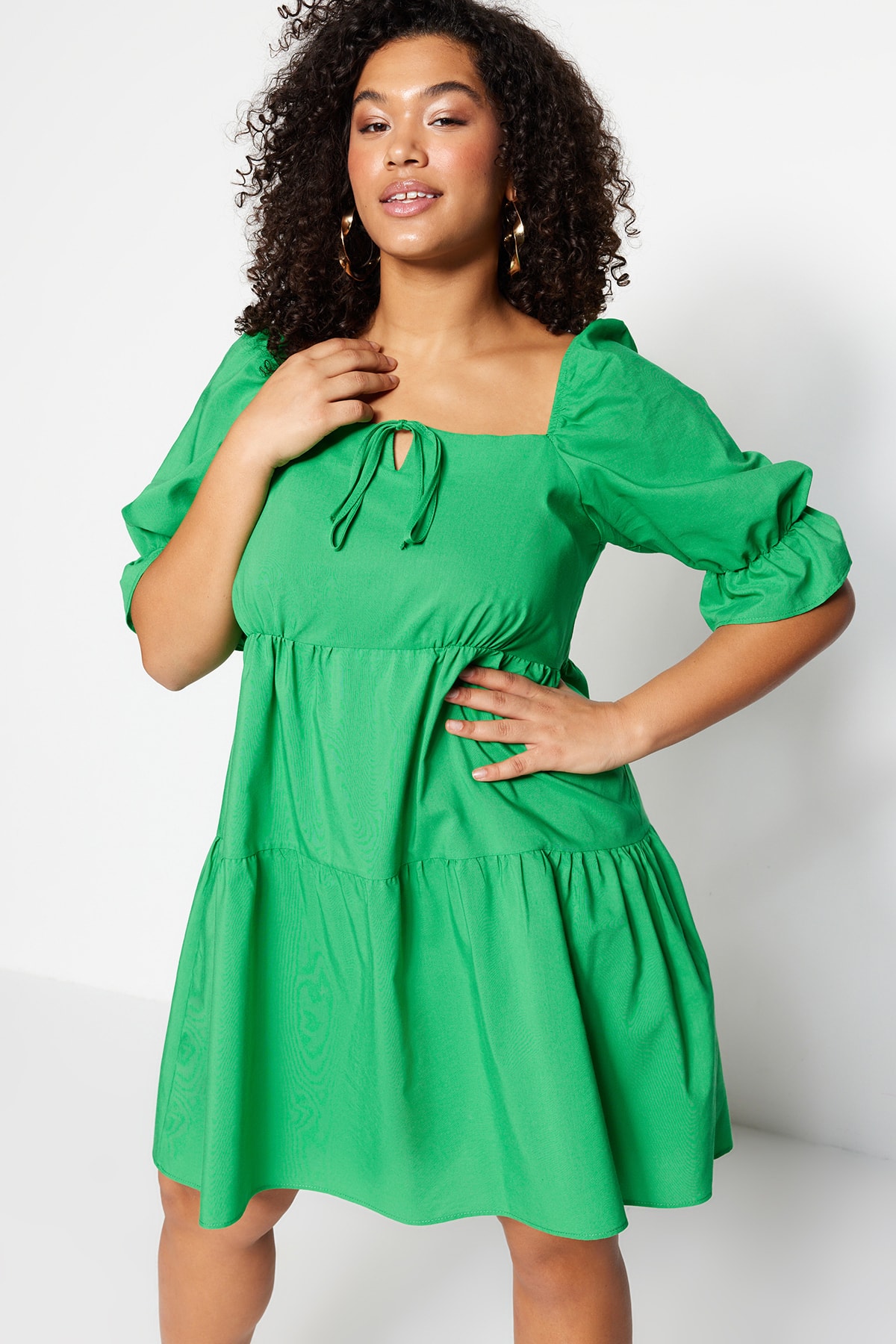 Trendyol Curve Green Woven Tie Detailed Dress