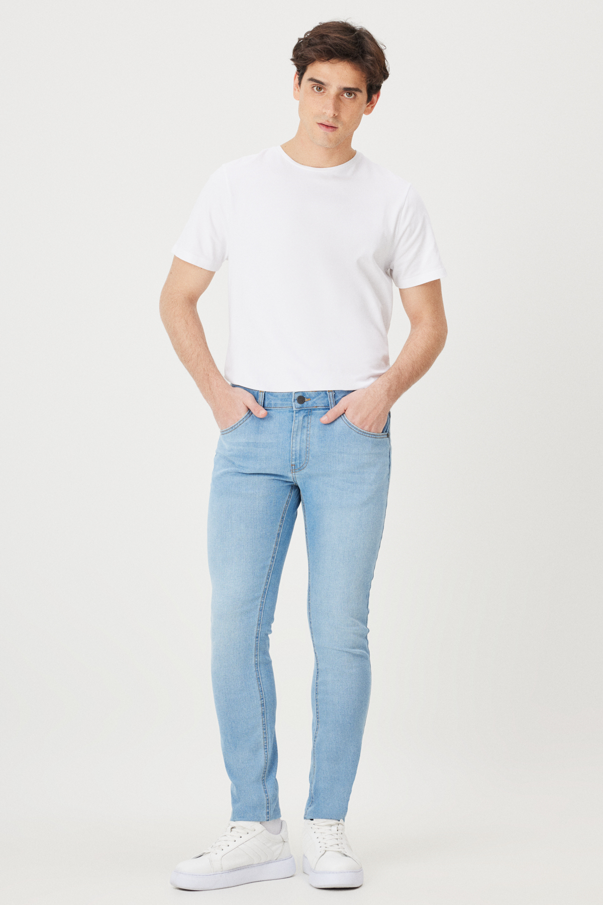 Levně AC&Co / Altınyıldız Classics Men's Ice Blue Extra Slim Fit Slim Fit Riss Cotton Stretch Denim Jeans