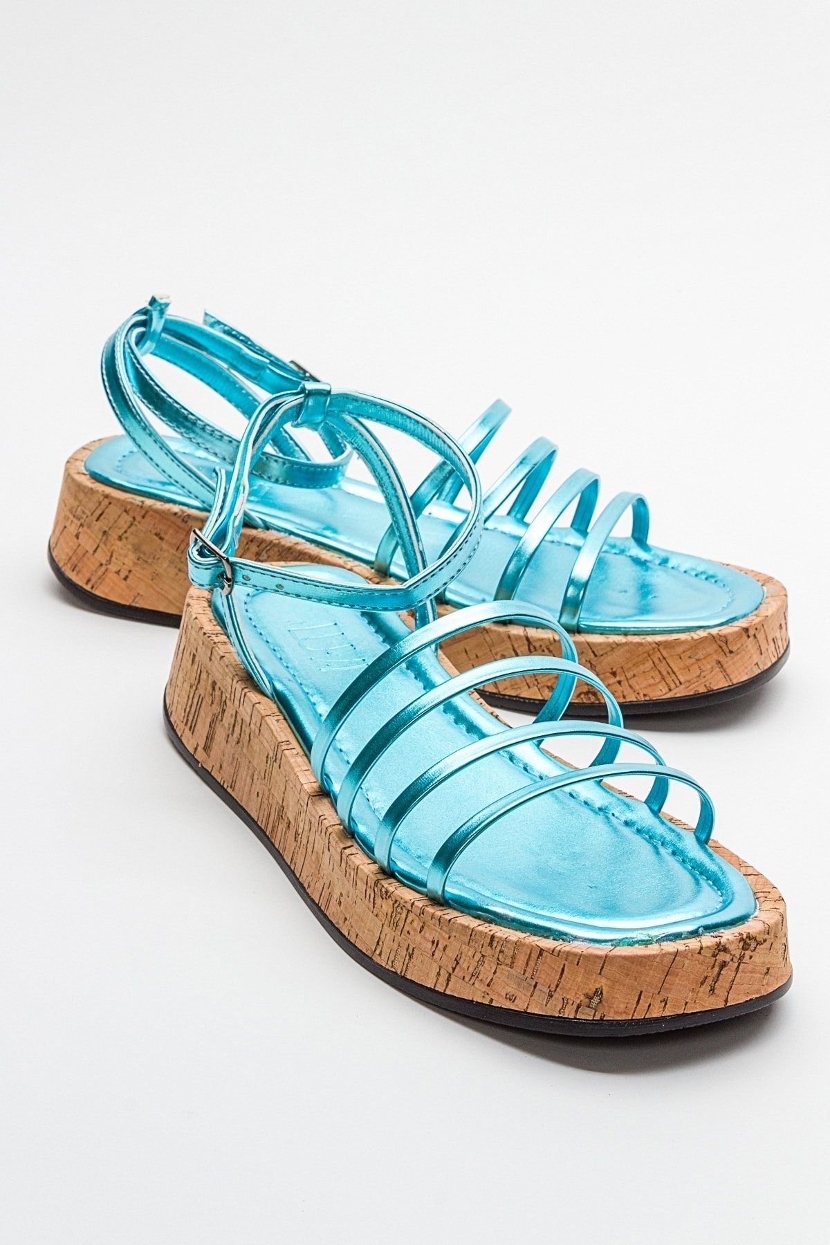 LuviShoes ANGELA Women's Metallic Baby Blue Sandals