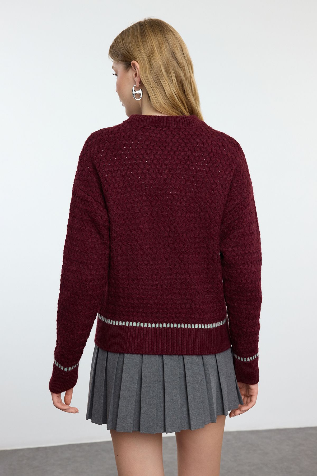 Trendyol Claret Red Soft Textured Hair Knitted Crew Neck Knitwear Sweater