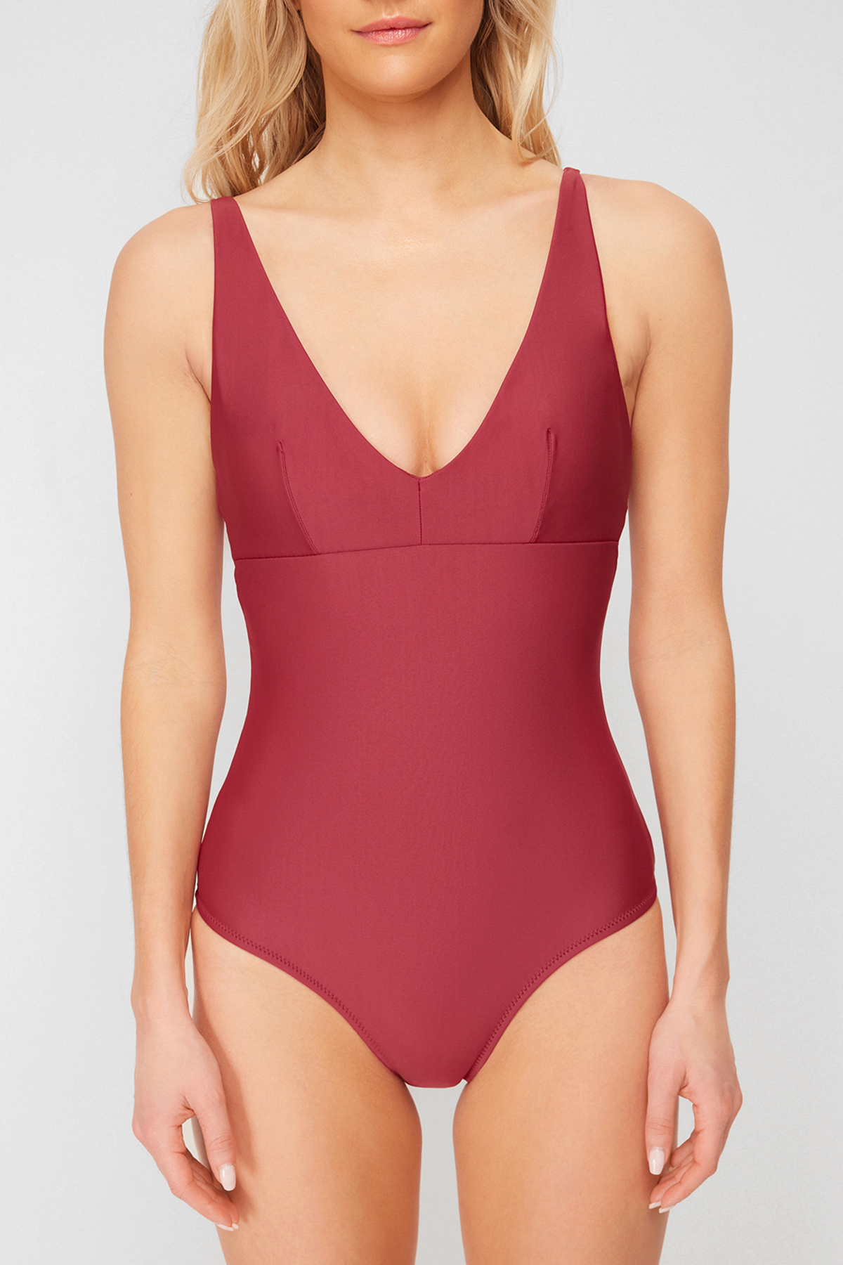 Trendyol Burgundy V-Neck Smoothing Regular Swimsuit