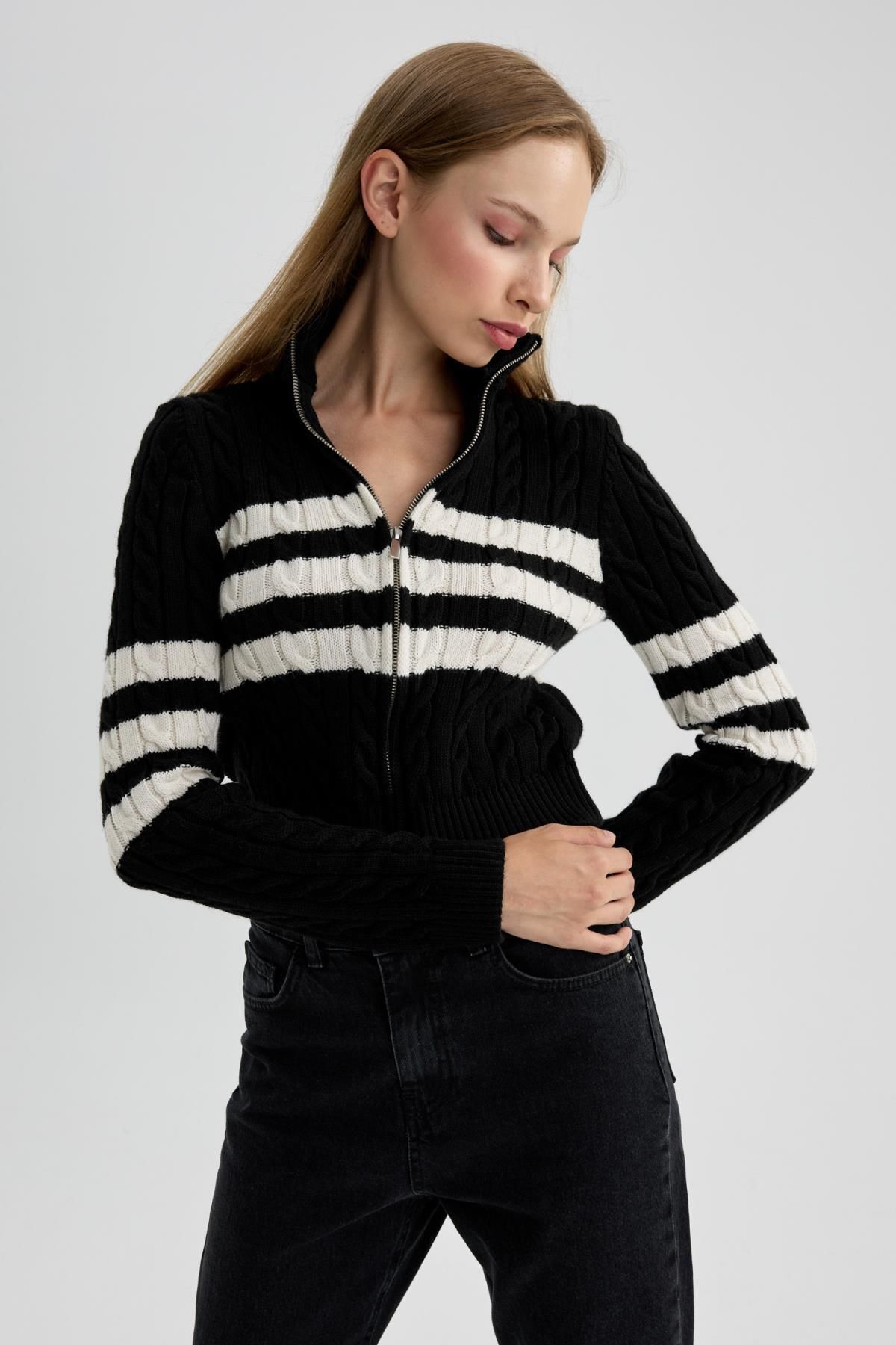 DEFACTO Slim Fit Polo Neck Cardigan