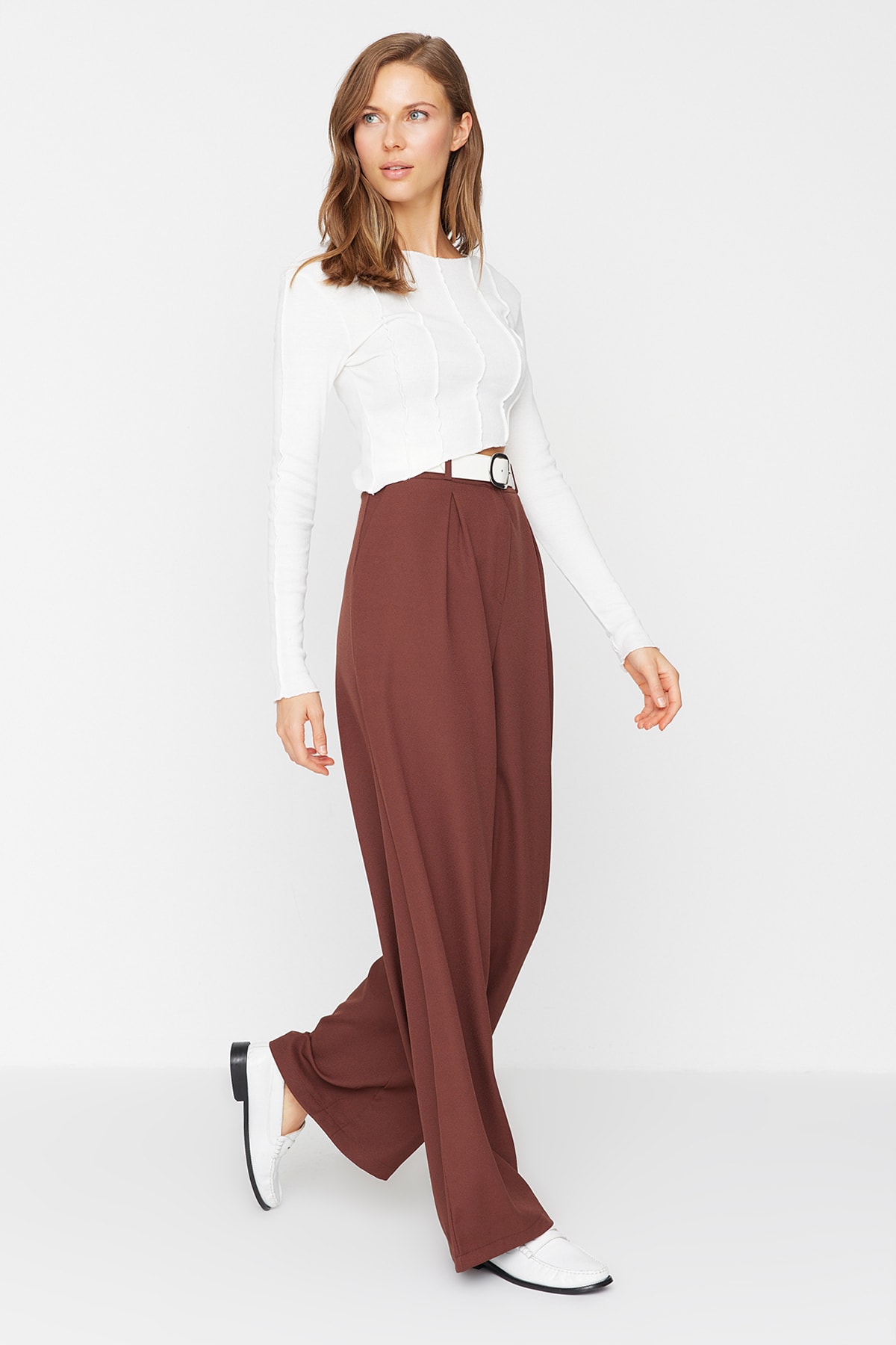 Trendyol Brown Wide Leg Woven Trousers