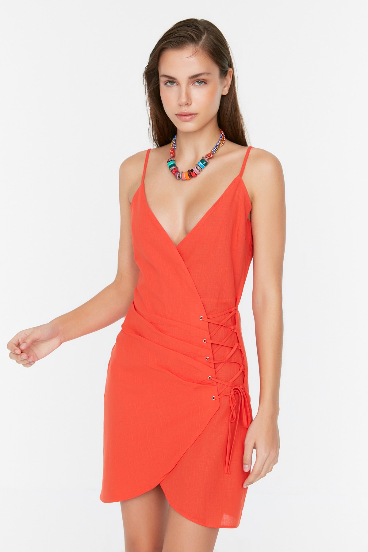 Trendyol Red Tie Detailed Beach Dress