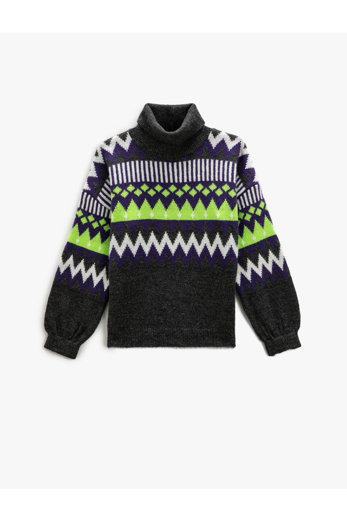 Levně Koton Turtleneck Knitwear Sweater Geometric Pattern Long Sleeve