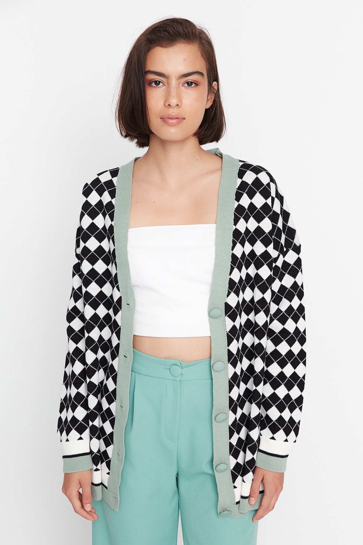 Trendyol Green Jacquard Knitwear Cardigan