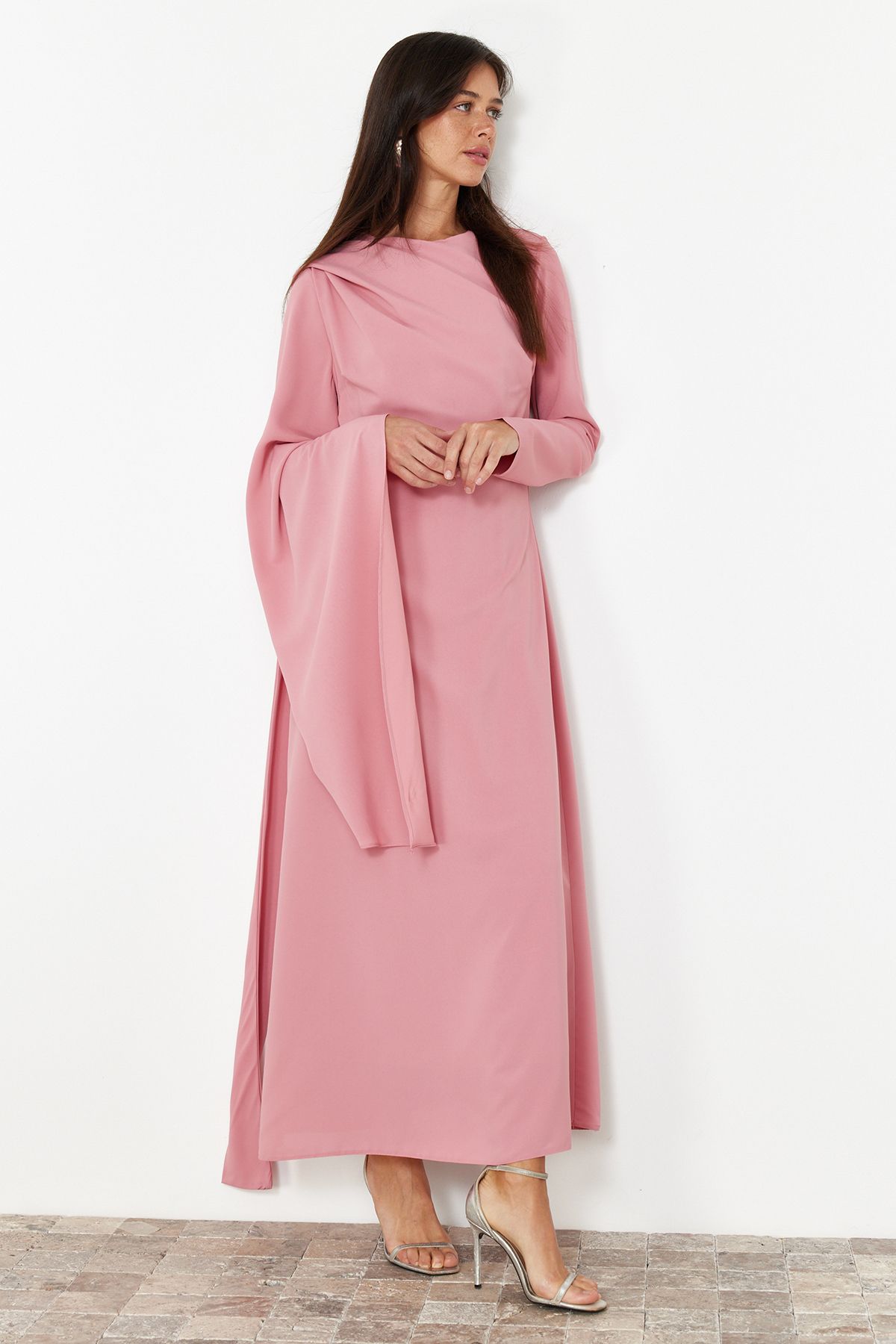 Trendyol Dusty Rose Shawl Detailed Evening Dress