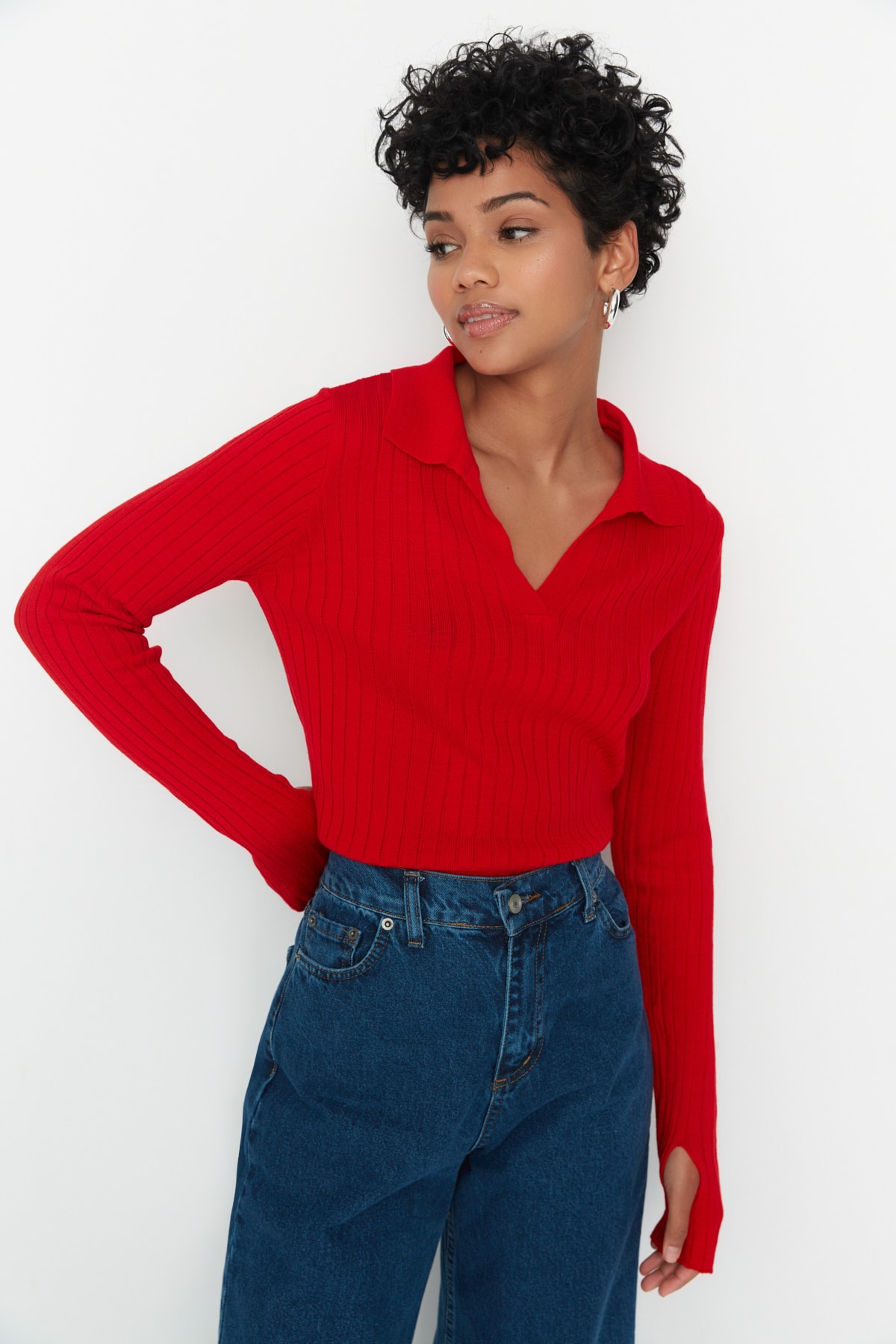 Trendyol Red Polo Neck Knitwear Sweater