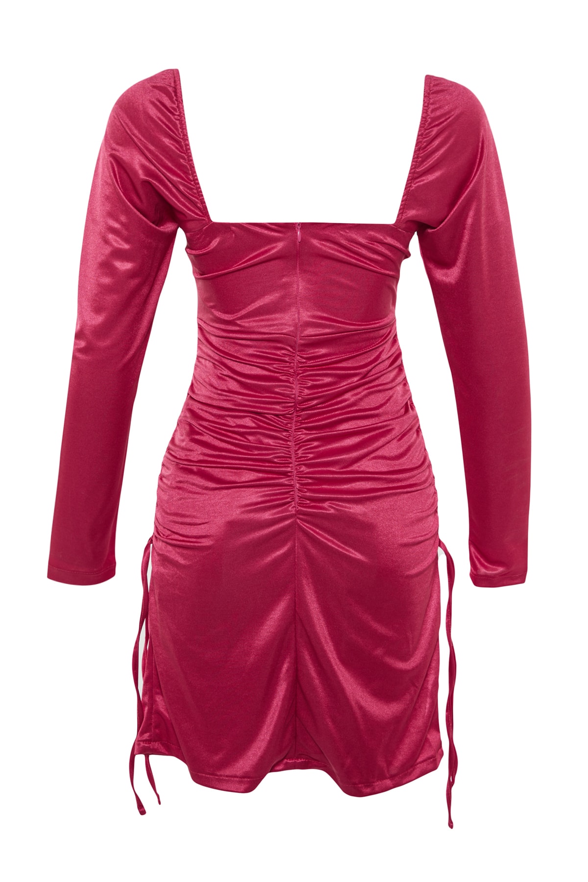 Rochie de seara fucsia trendyol cu draperie din satin detaliat