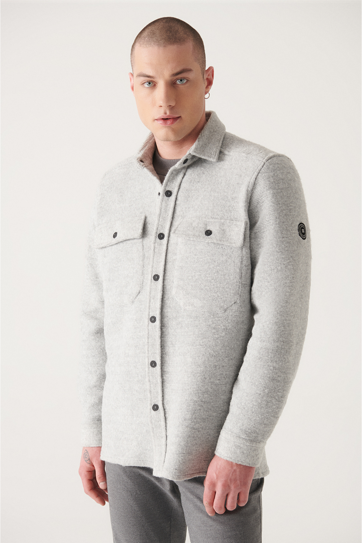 Levně Avva Men's Light Gray Oversize Classic Collar Textured Coat