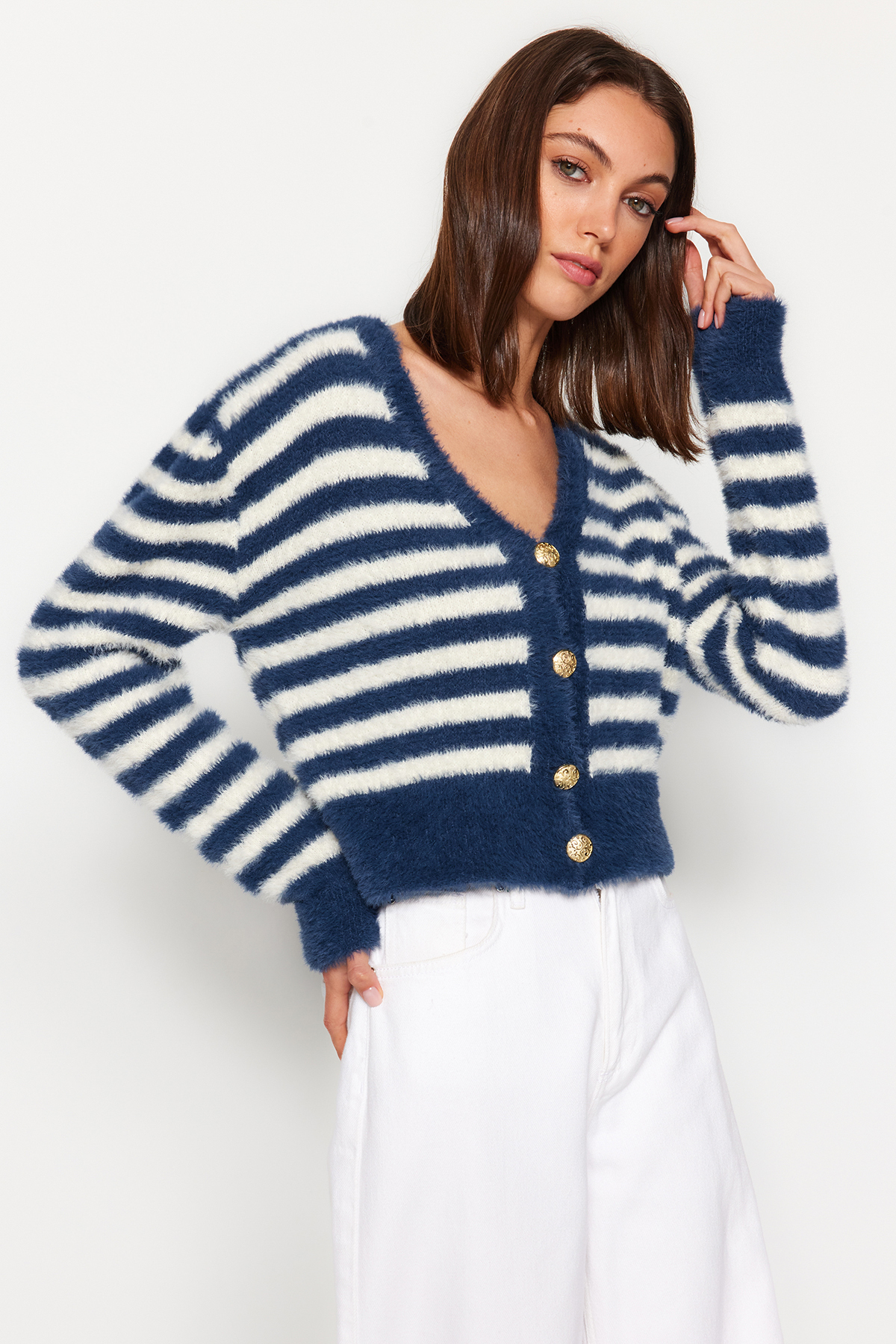 Levně Trendyol Navy Blue Knitwear Cardigan