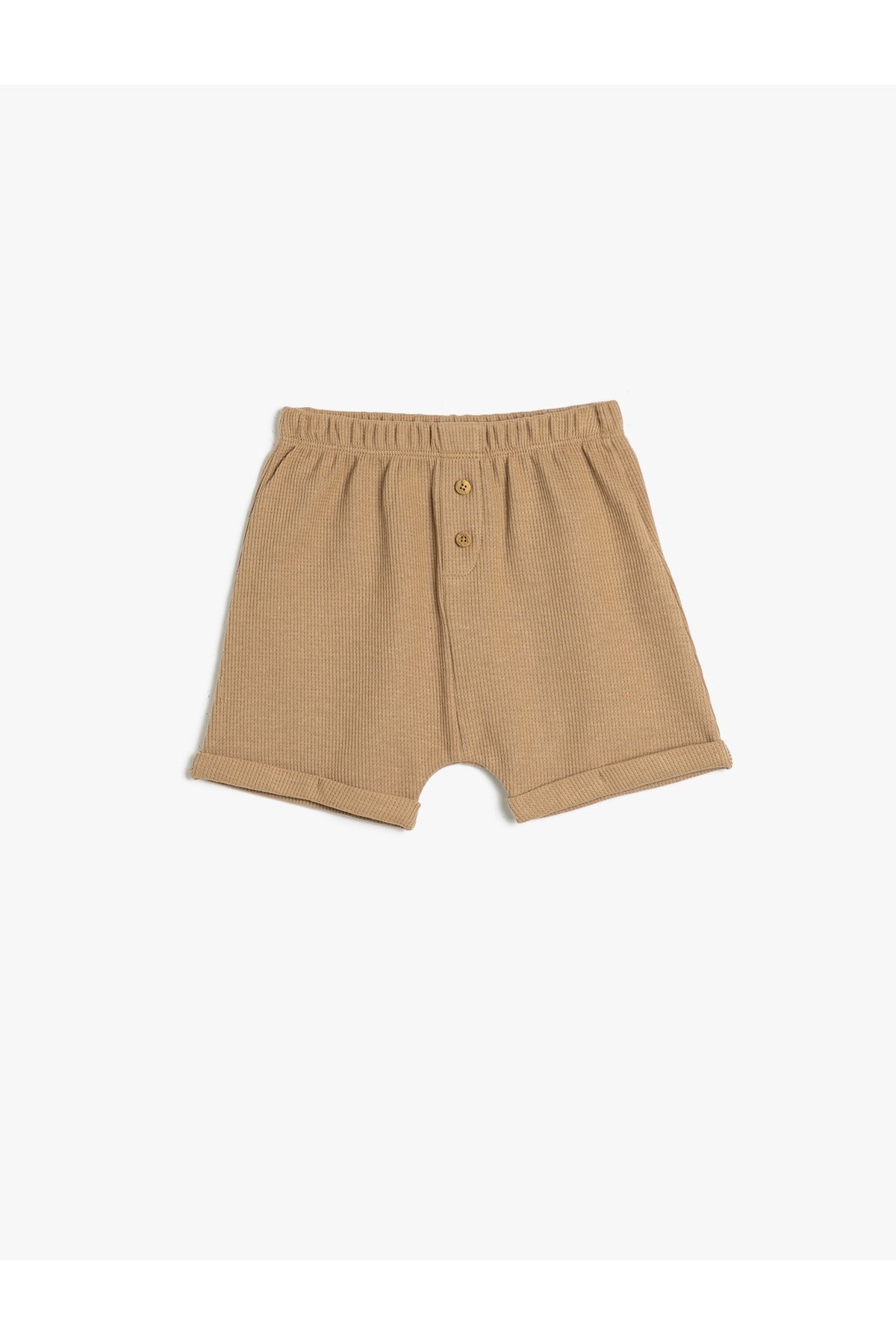 Koton Shorts Cotton Elastic Waist Button Detailed Textured