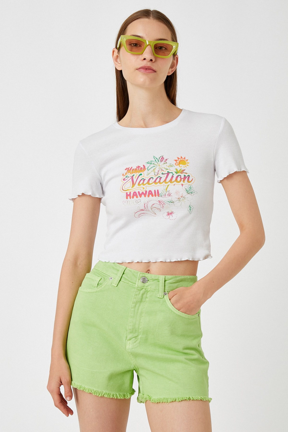 Koton Crop T-Shirt with Slogan Print