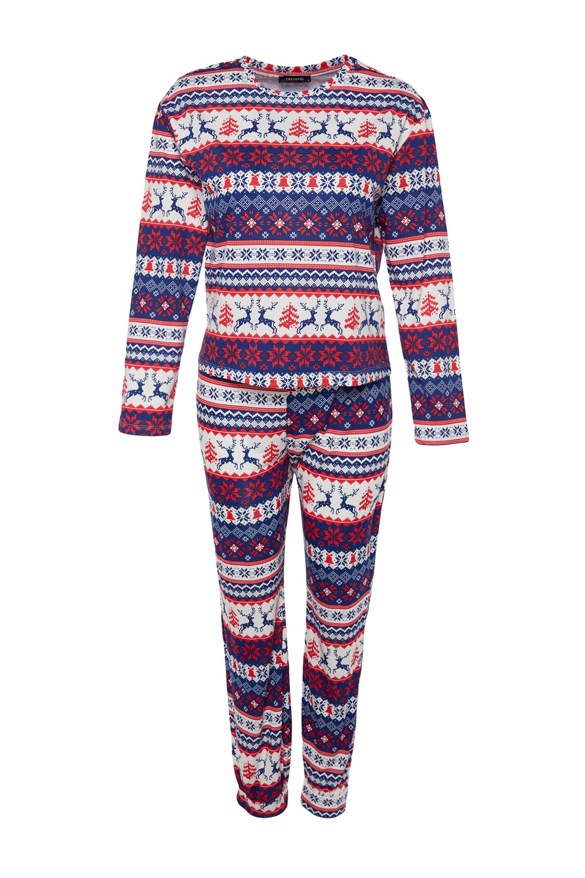 Trendyol Multicolored 100% Cotton Christmas Theme Tshirt-Pants, Knitted Pajamas Set
