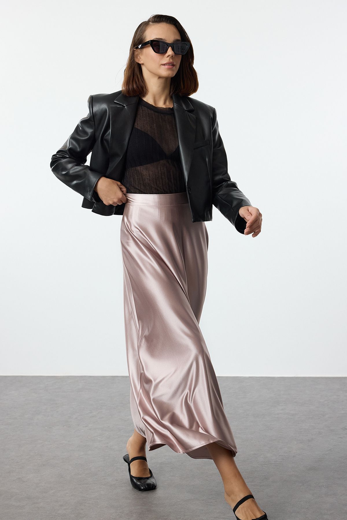 Trendyol Mink A Line/Flare Cut Midi Skirt