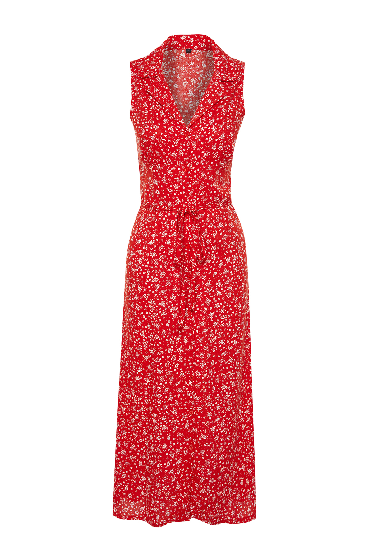 Trendyol Red Floral Viscose Midi Woven Dress