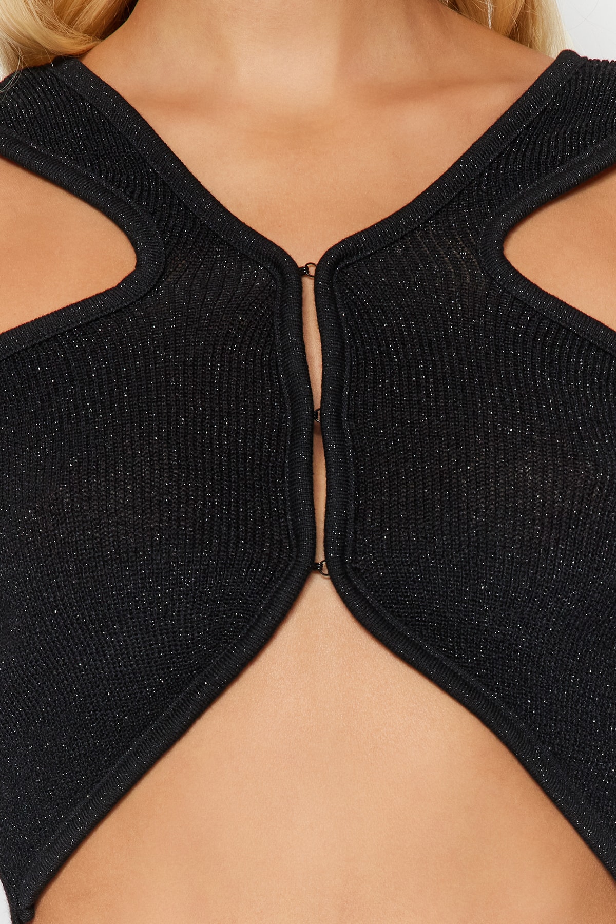 Trendyol Black Glittery Cut Out/Window Detaliat Tricotaje Pulover