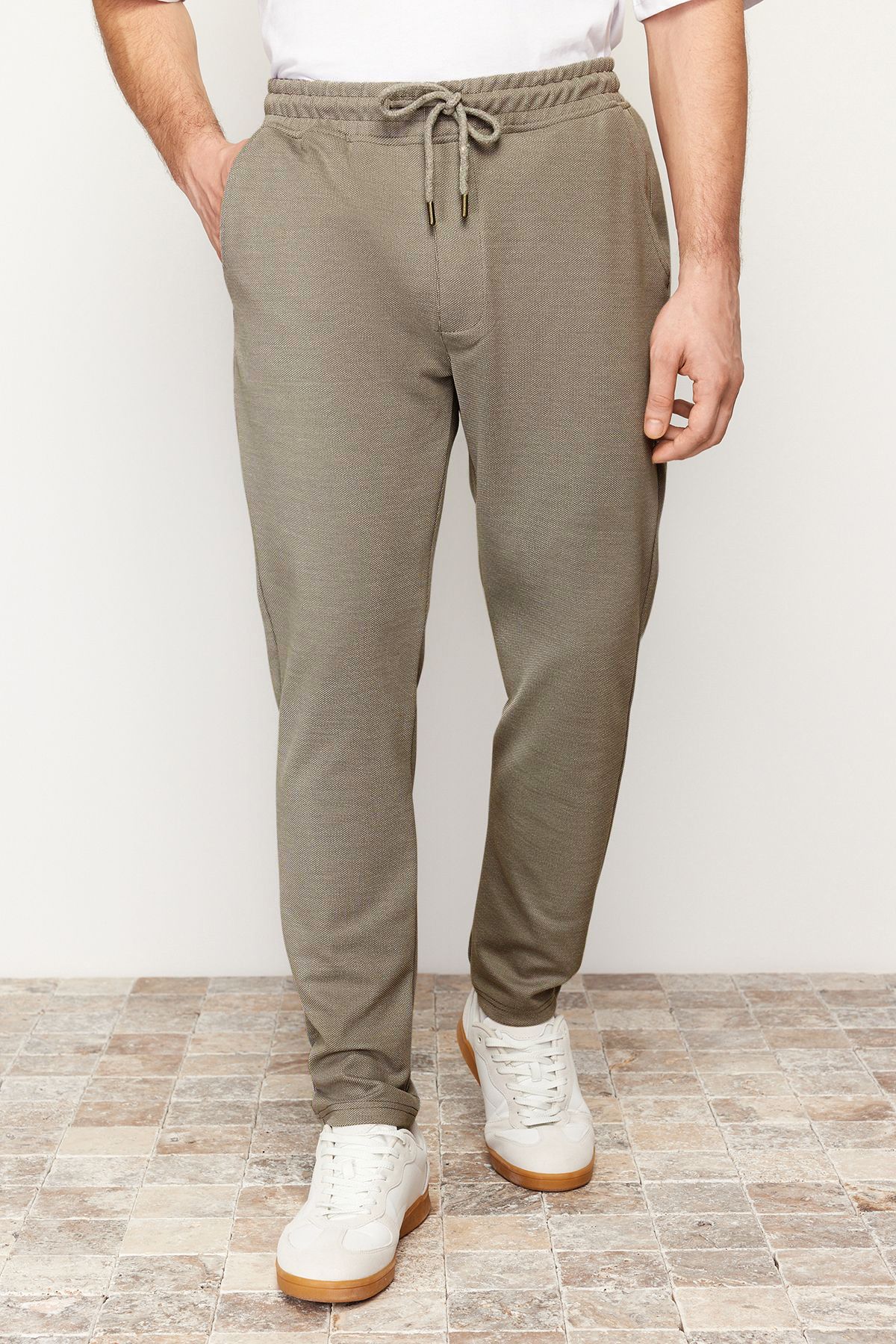 Trendyol Stone Jogger Fit Lace Waist Textured Knitted Comfortable Trousers