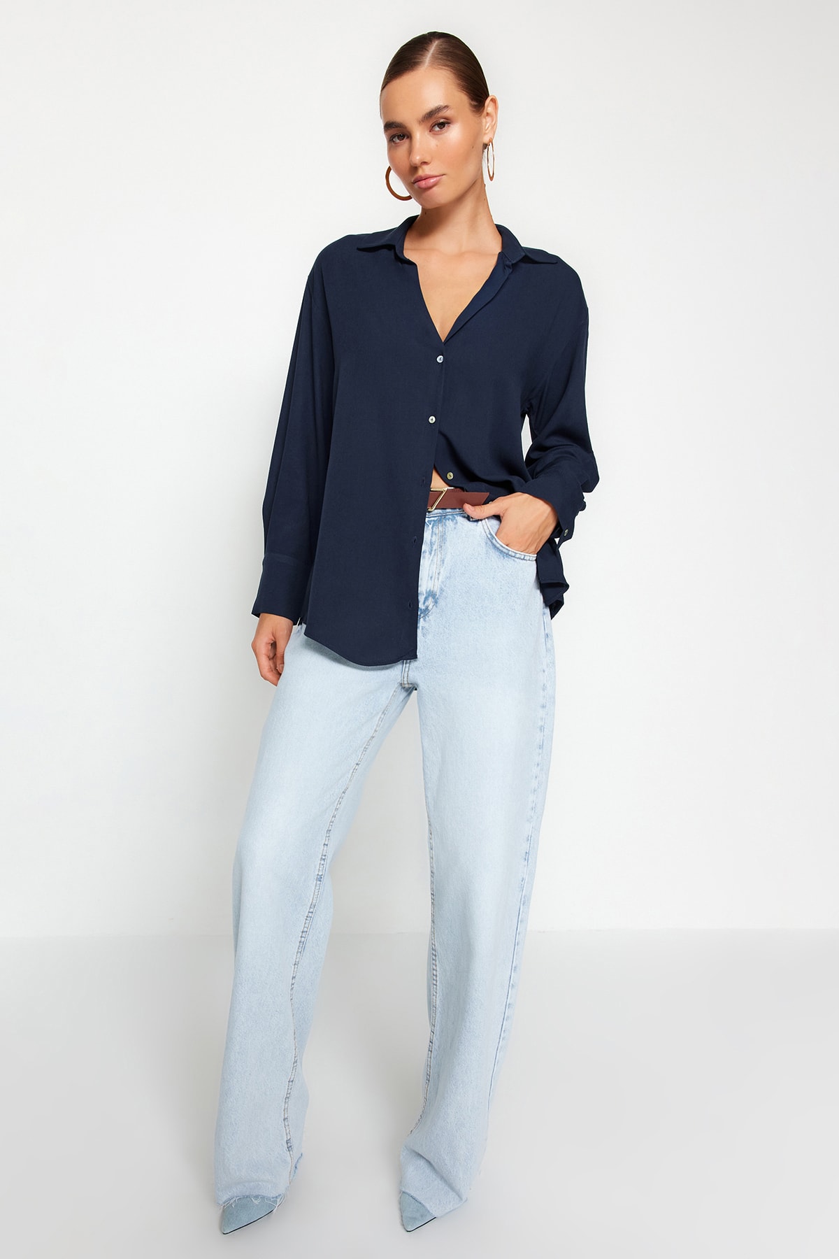 Trendyol Shirt - Dark blue - Oversize
