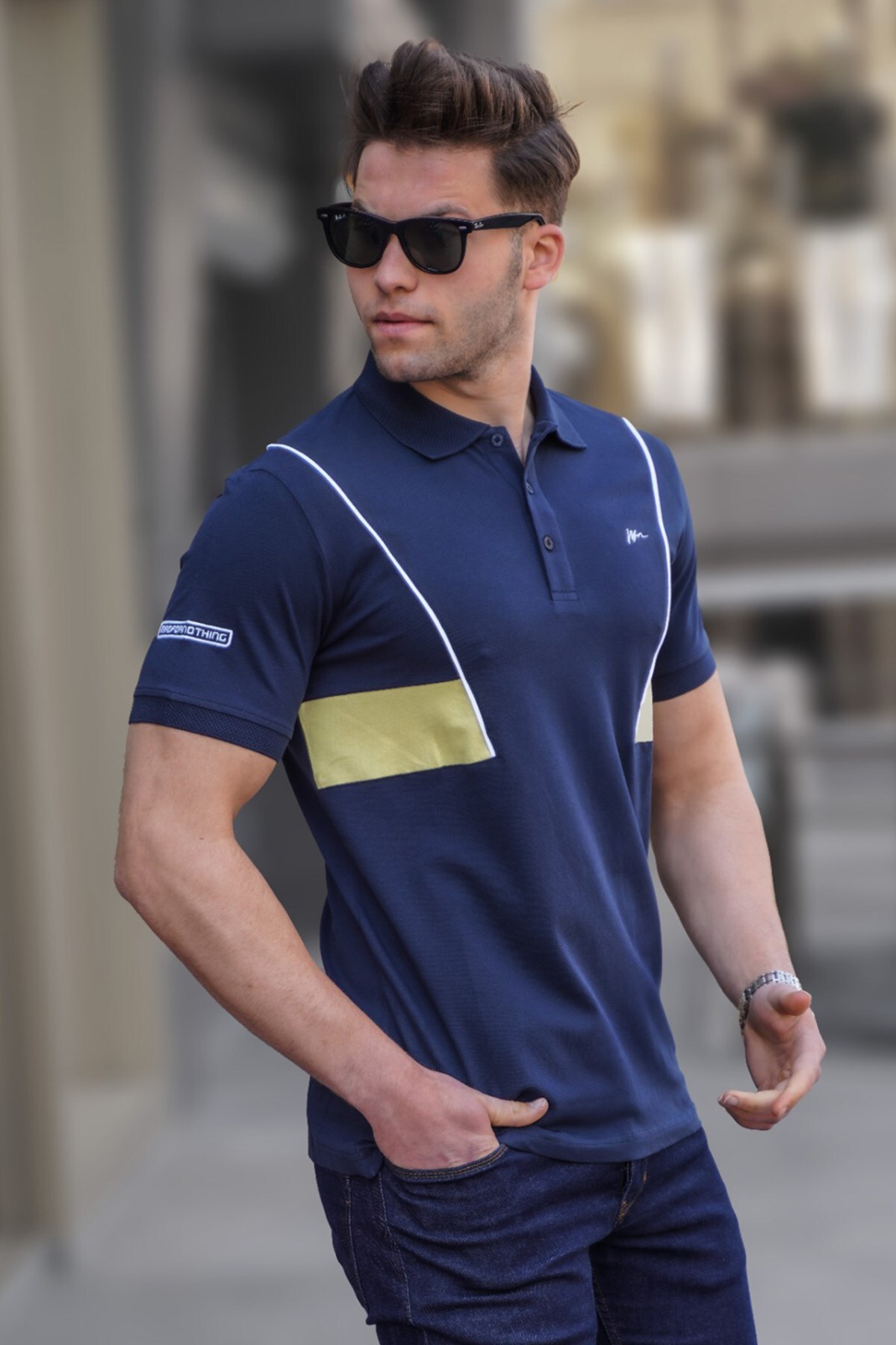Levně Madmext Navy Blue Polo Collar Men's T-Shirt 5243
