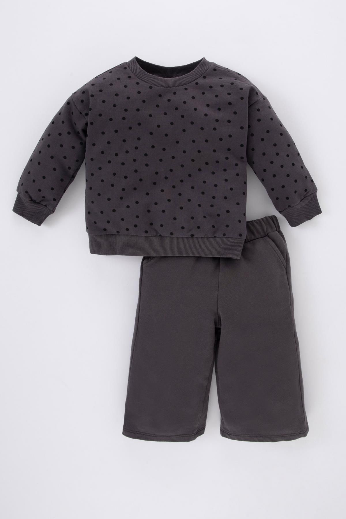 DEFACTO Baby Girl Polka Dot Sweatshirt Sweatpants 2 Piece Set