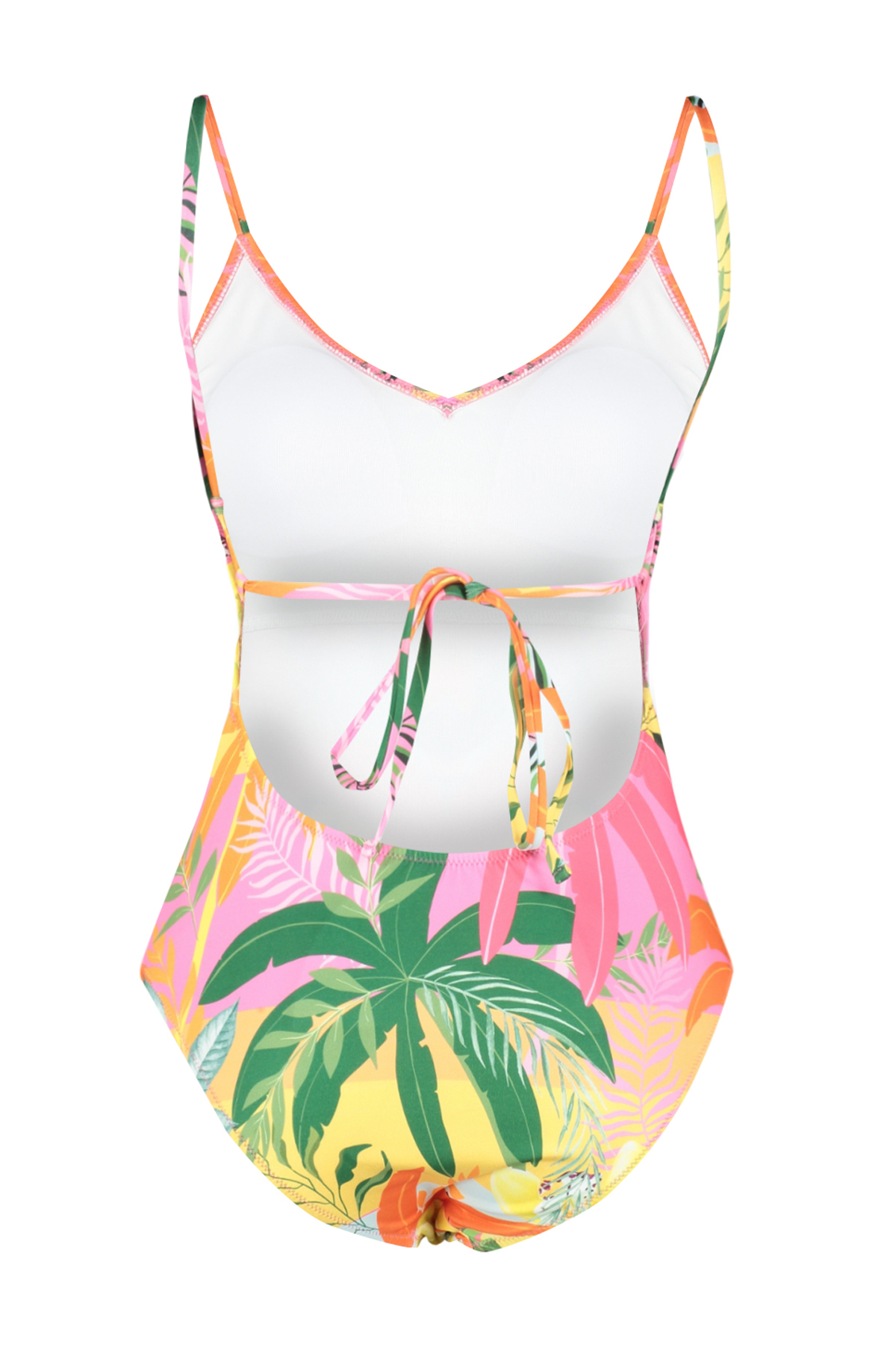 Trendyol Tropical Patterned V-Neck Low-Cut Back Regular Swimsuit