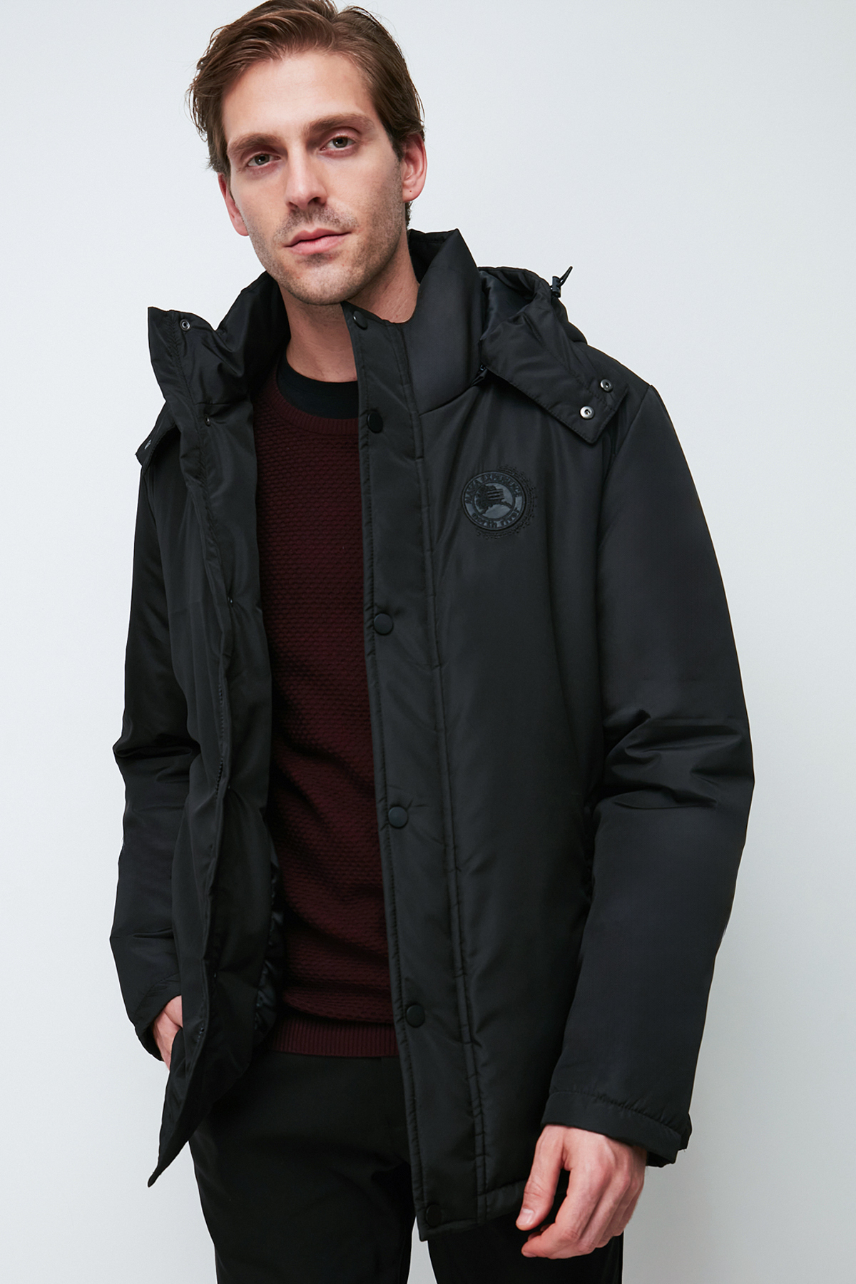 River Club Men's Black Camel Hooded Water And Windproof Winter Jacket & Coat & Parka