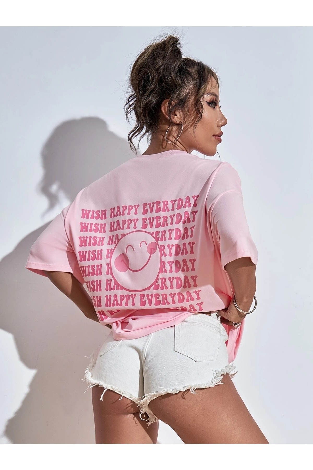 Know Women's Pink Wish Happy Everyday Oversized T-shirt with Print