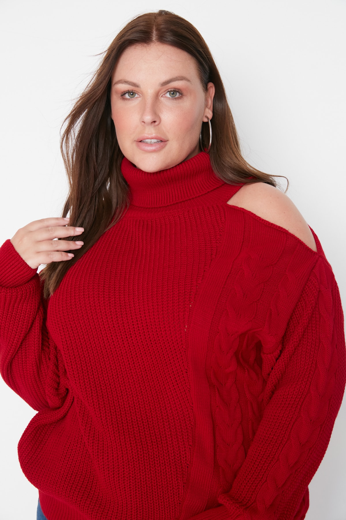 Trendyol Curve Plus Size Sweater - Red - Regular fit
