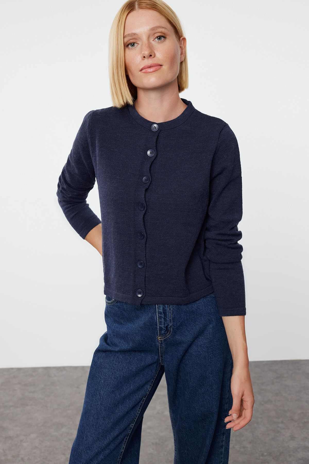 Trendyol Navy Blue Wool Knitwear Cardigan