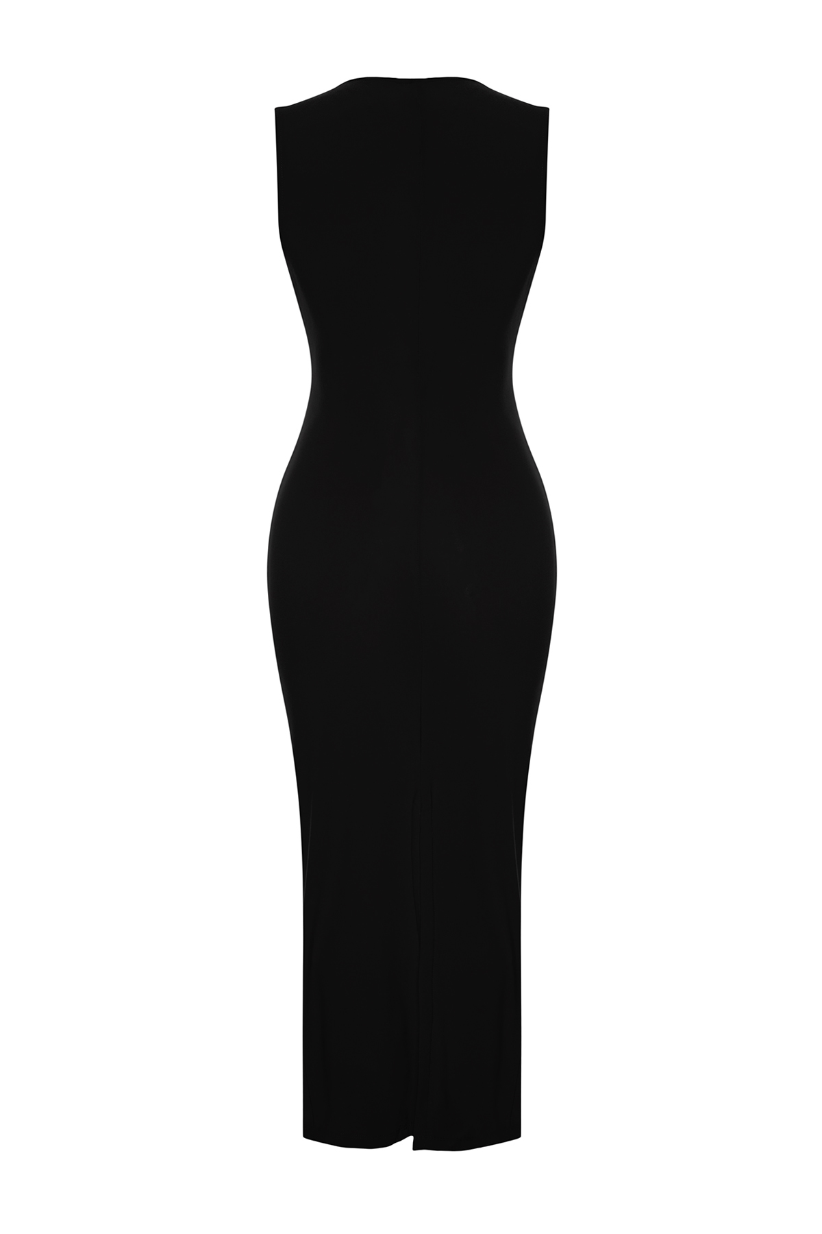 Trendyol Black Fitted Draped Knitted Elegant Evening Dress