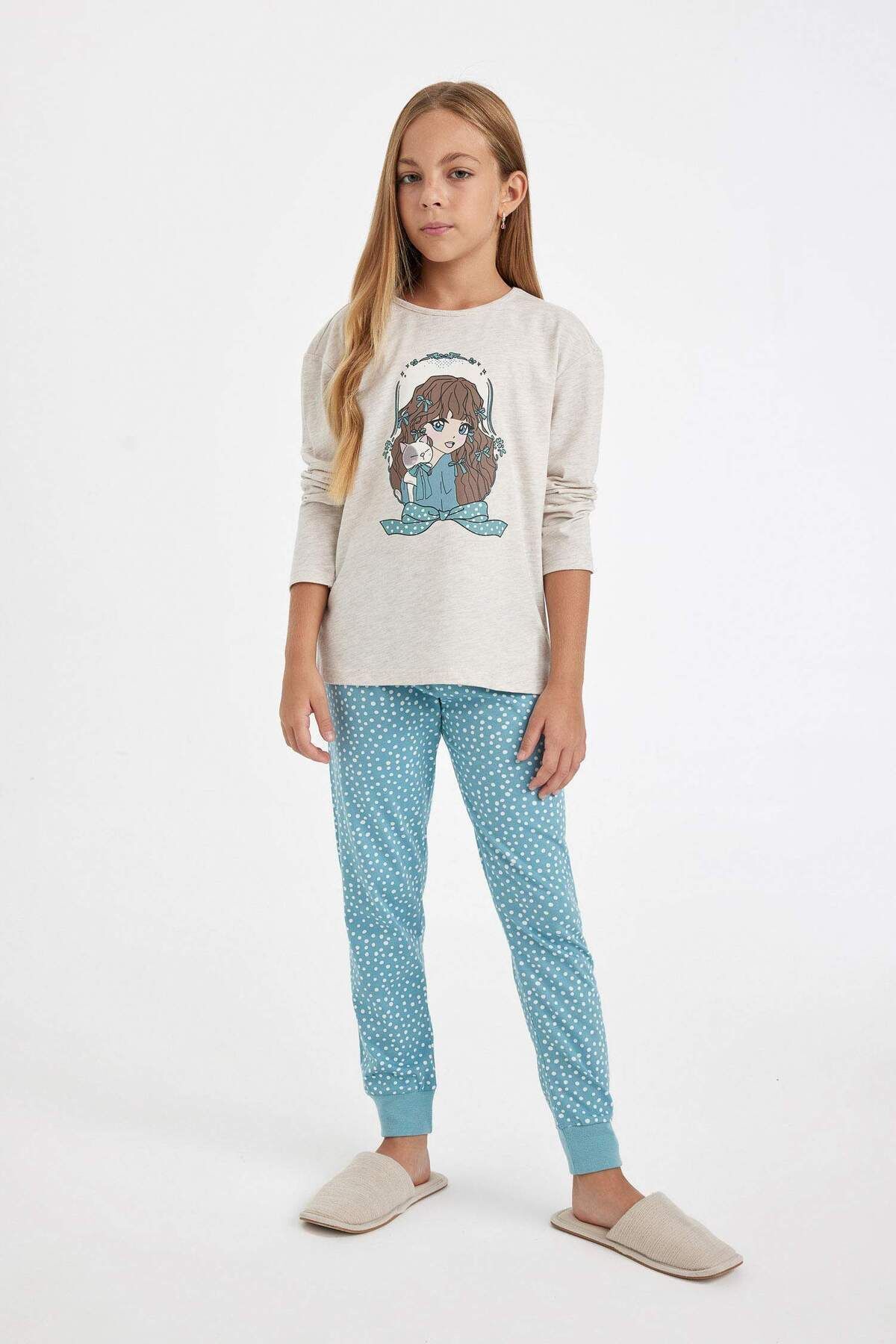 DEFACTO Girl Printed Long Sleeve Pajama Set