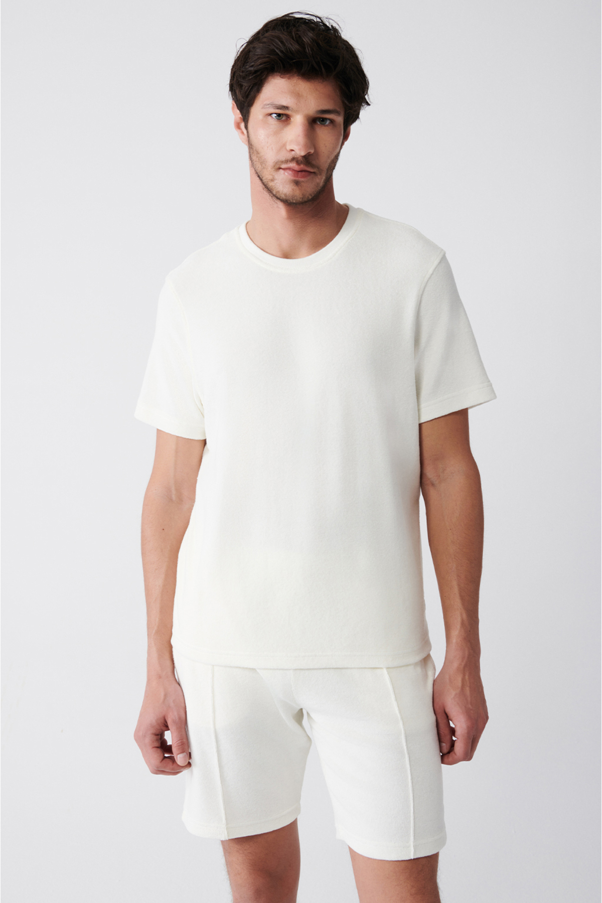Levně Avva Bílé Unisex tričko s kulatým výstřihem Cotton Standard Fit Regular Cut Towel T-shirt