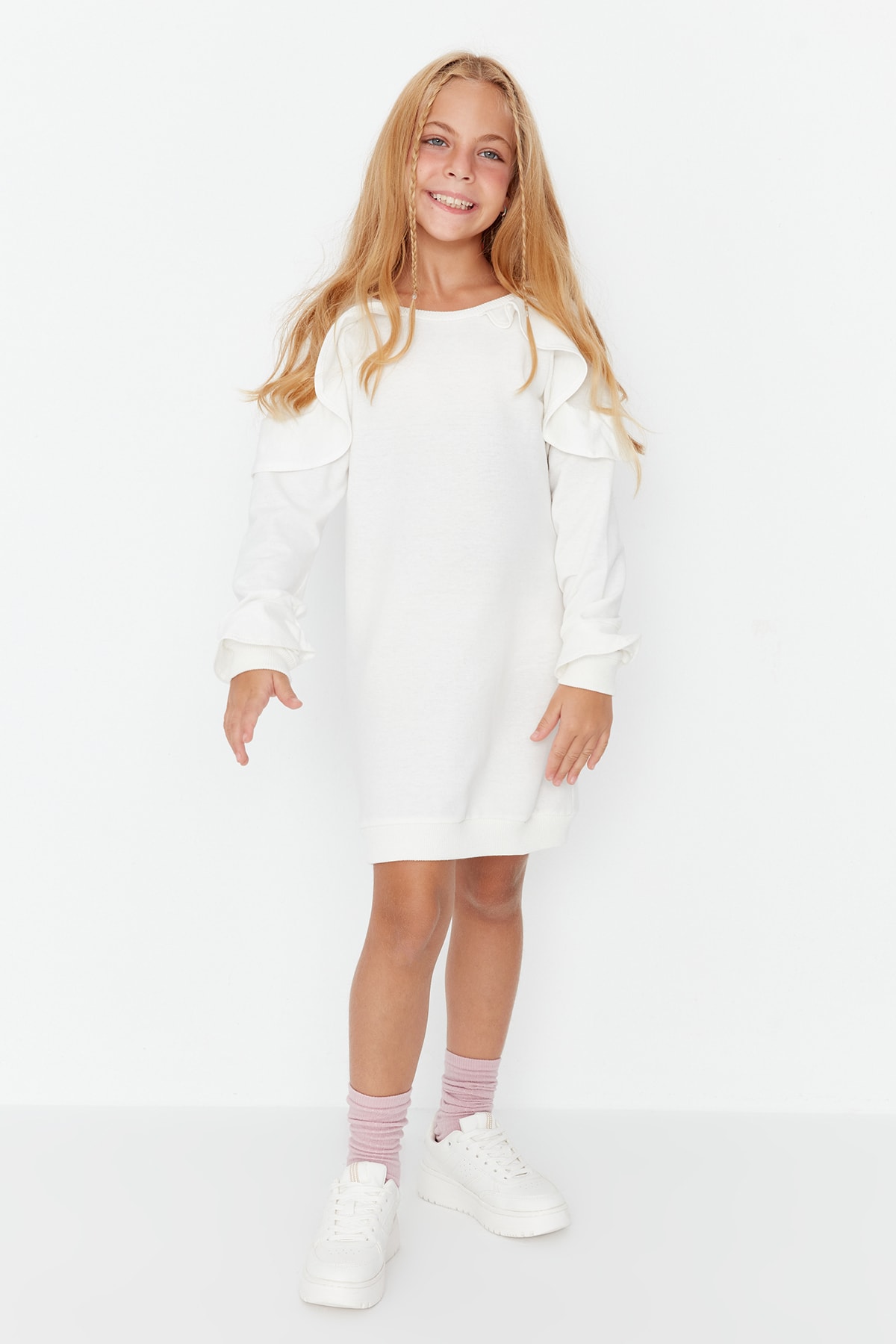 Trendyol Ecru Frilly Girl Knitted Dress